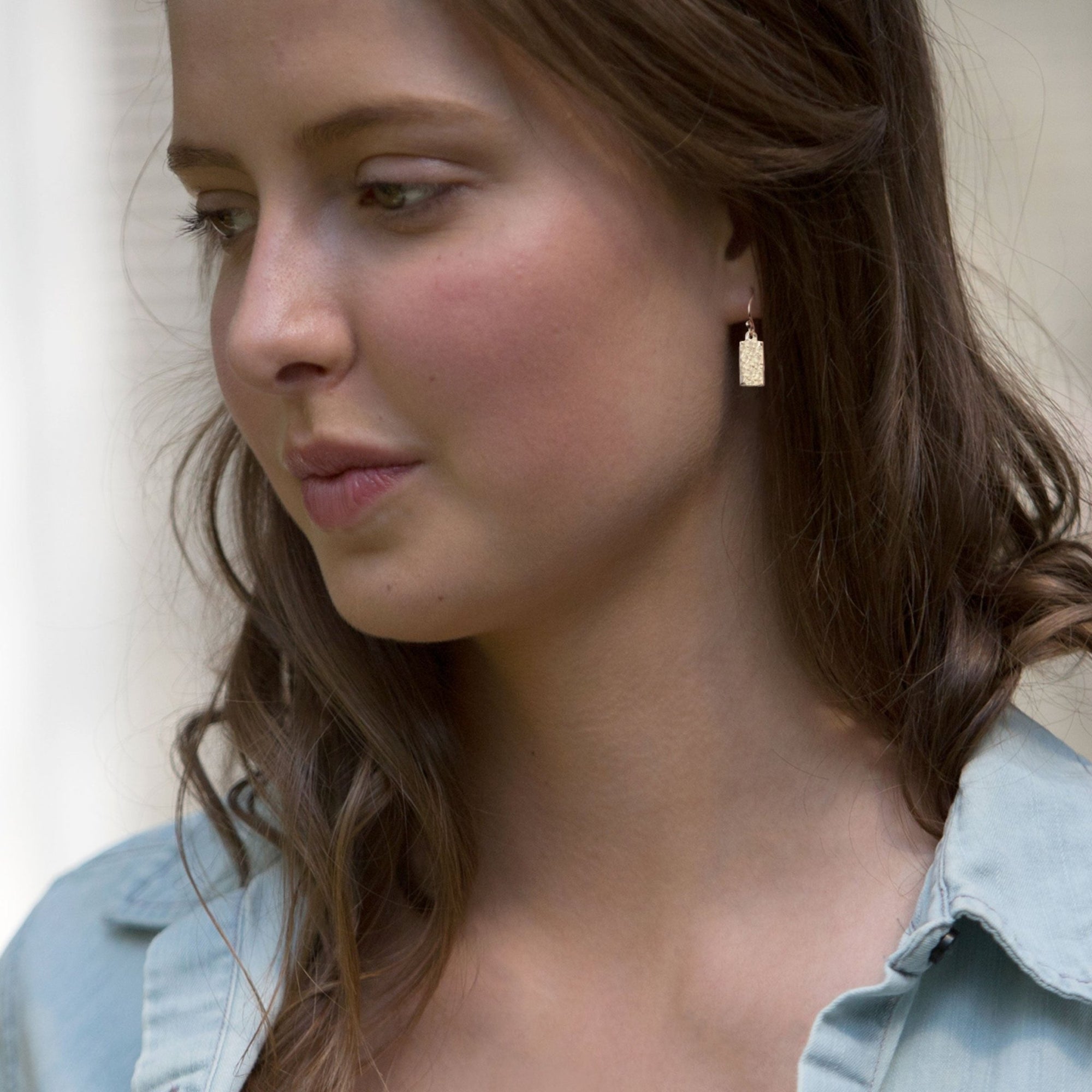 Hammered Gold Mini Tag Earrings jewelry handmade by Burnish