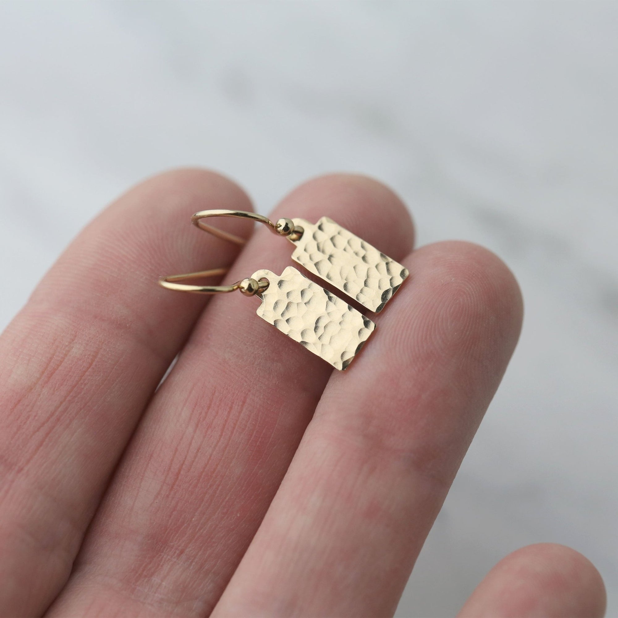 Hammered Gold Mini Tag Earrings jewelry handmade by Burnish