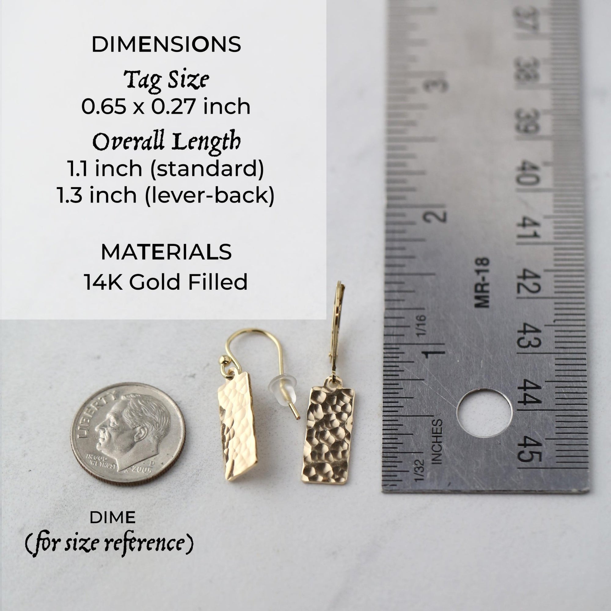 Hammered Gold Tag Earrings handmade by Burnish