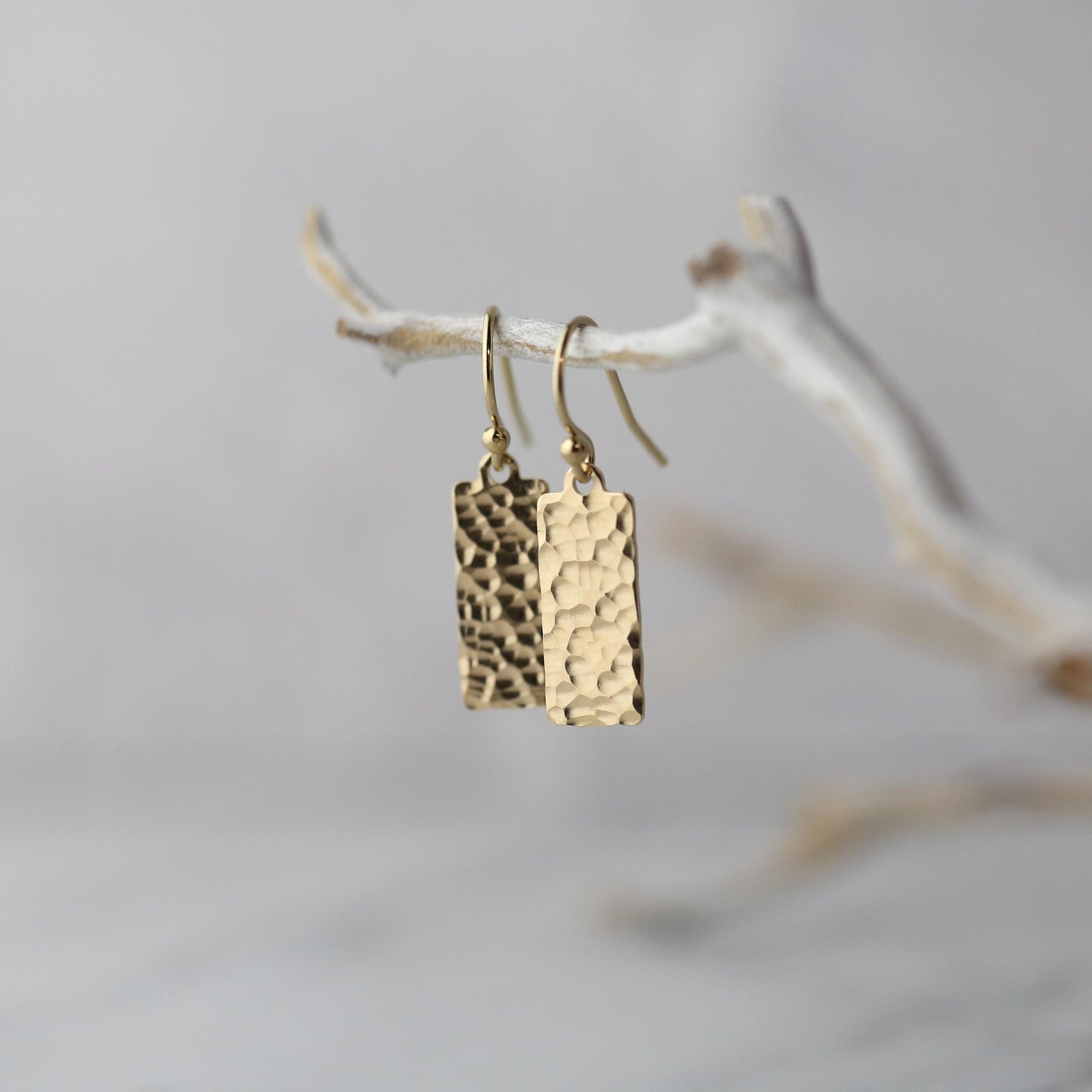 Hammered Gold Tag Earrings handmade by Burnish