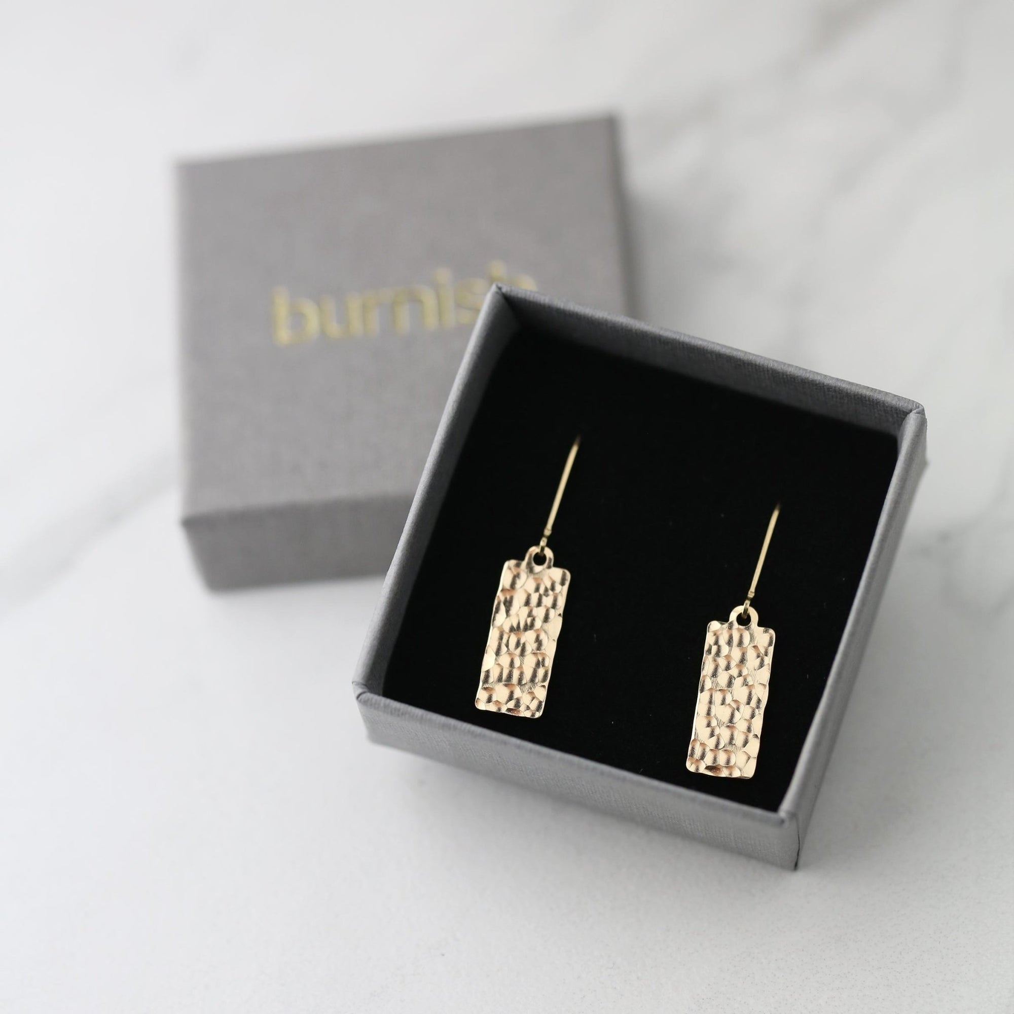 Hammered Gold Tag Earrings jewelry handmade by Burnish