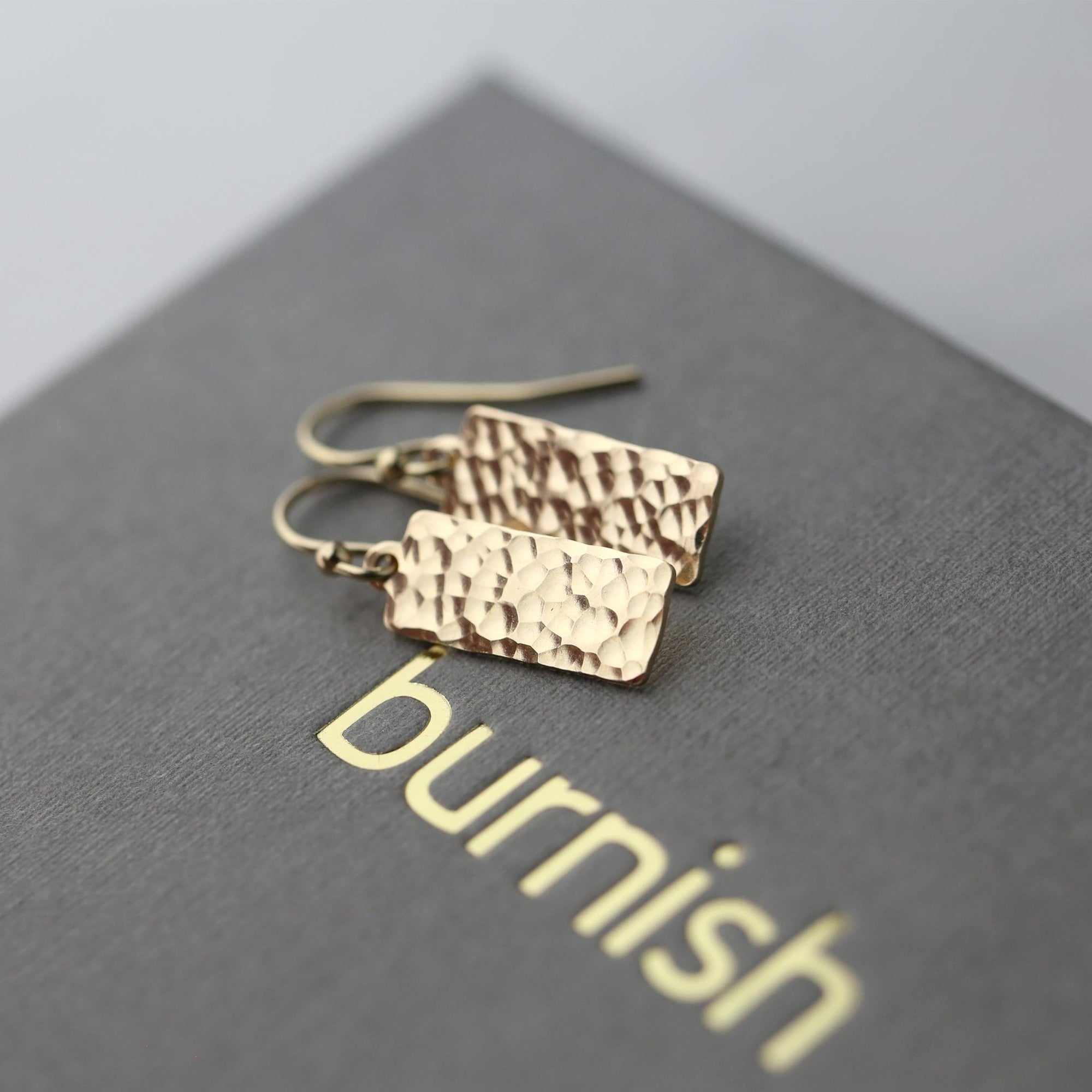 Hammered Gold Tag Earrings handmade by Burnish