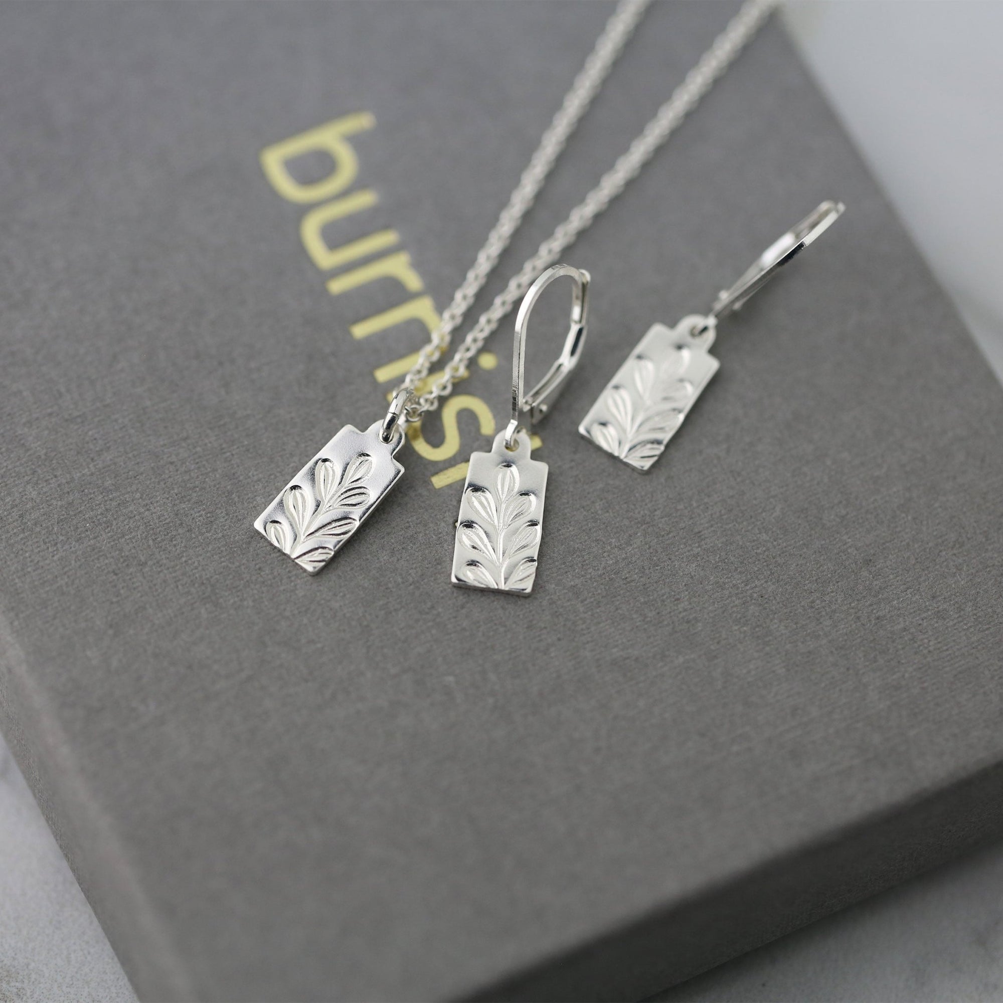 Hand Stamped Botanical Jewelry Set handmade by Burnish