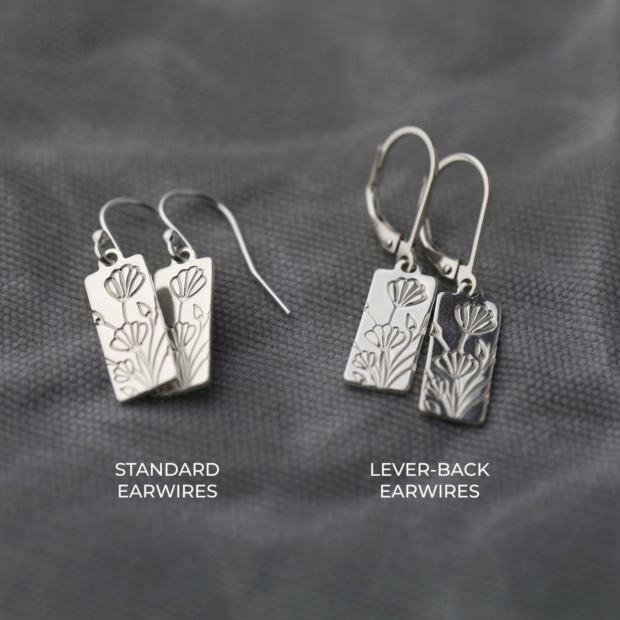 Hand Stamped Floral Tag Earrings jewelry handmade by Burnish