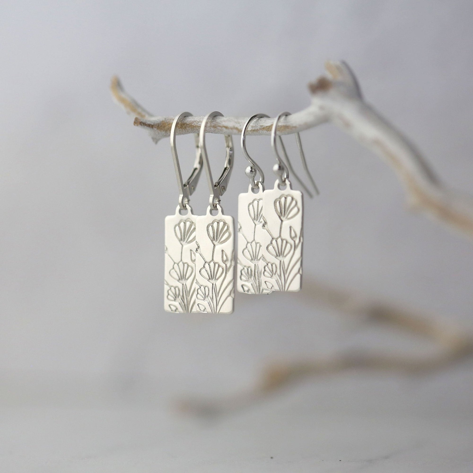 Hand Stamped Floral Tag Earrings