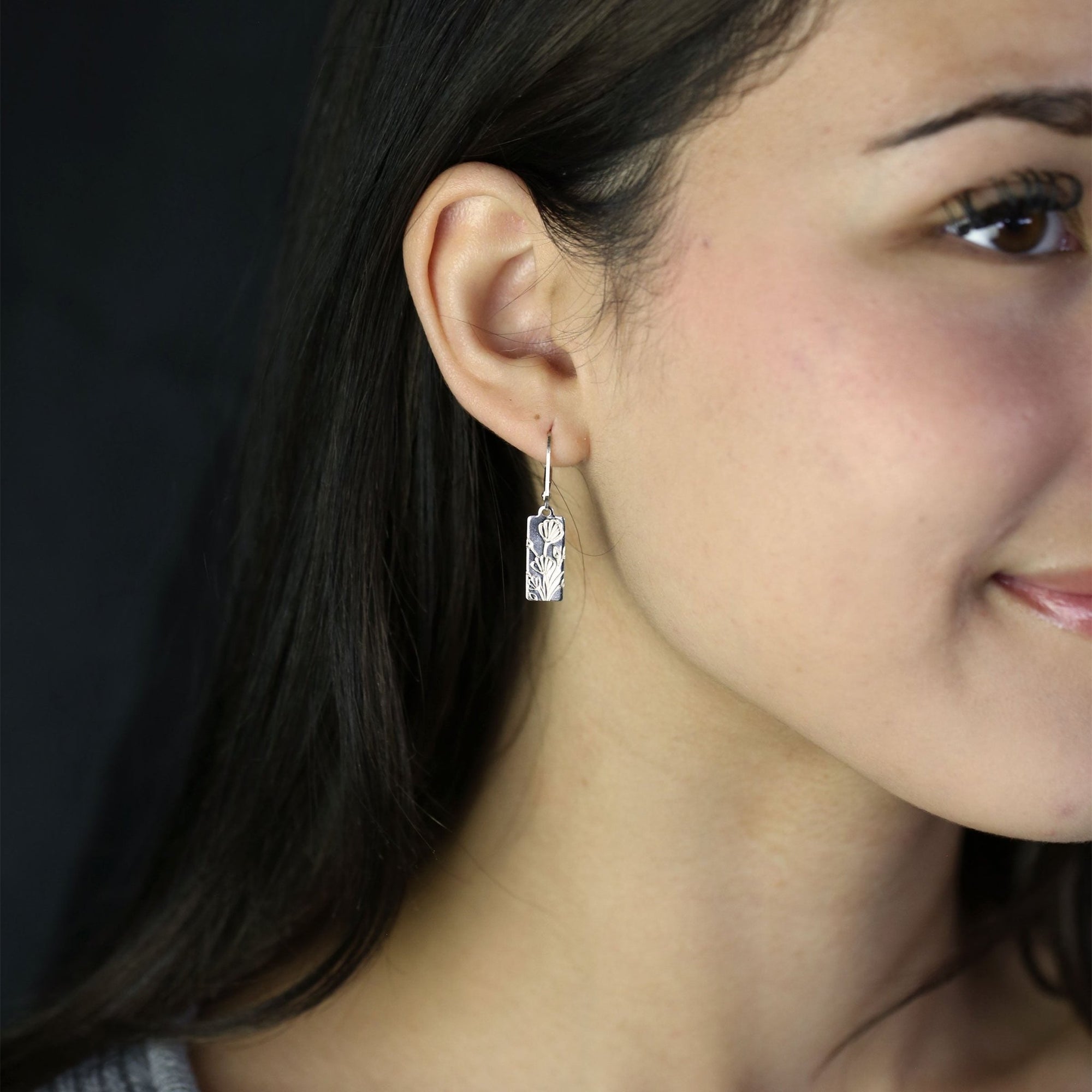 Hand Stamped Floral Tag Earrings jewelry handmade by Burnish