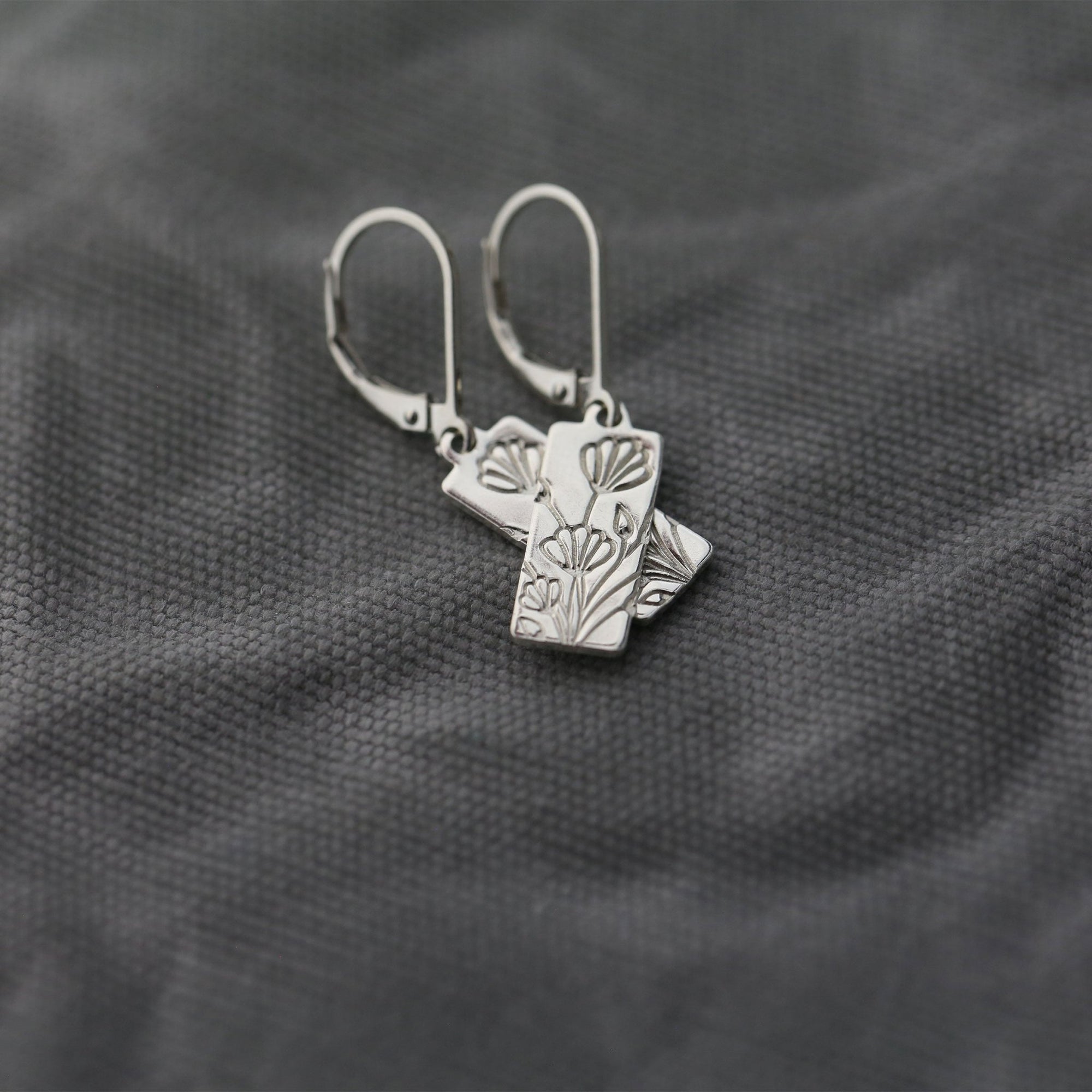 Hand Stamped Floral Tag Earrings jewelry handmade by Burnish
