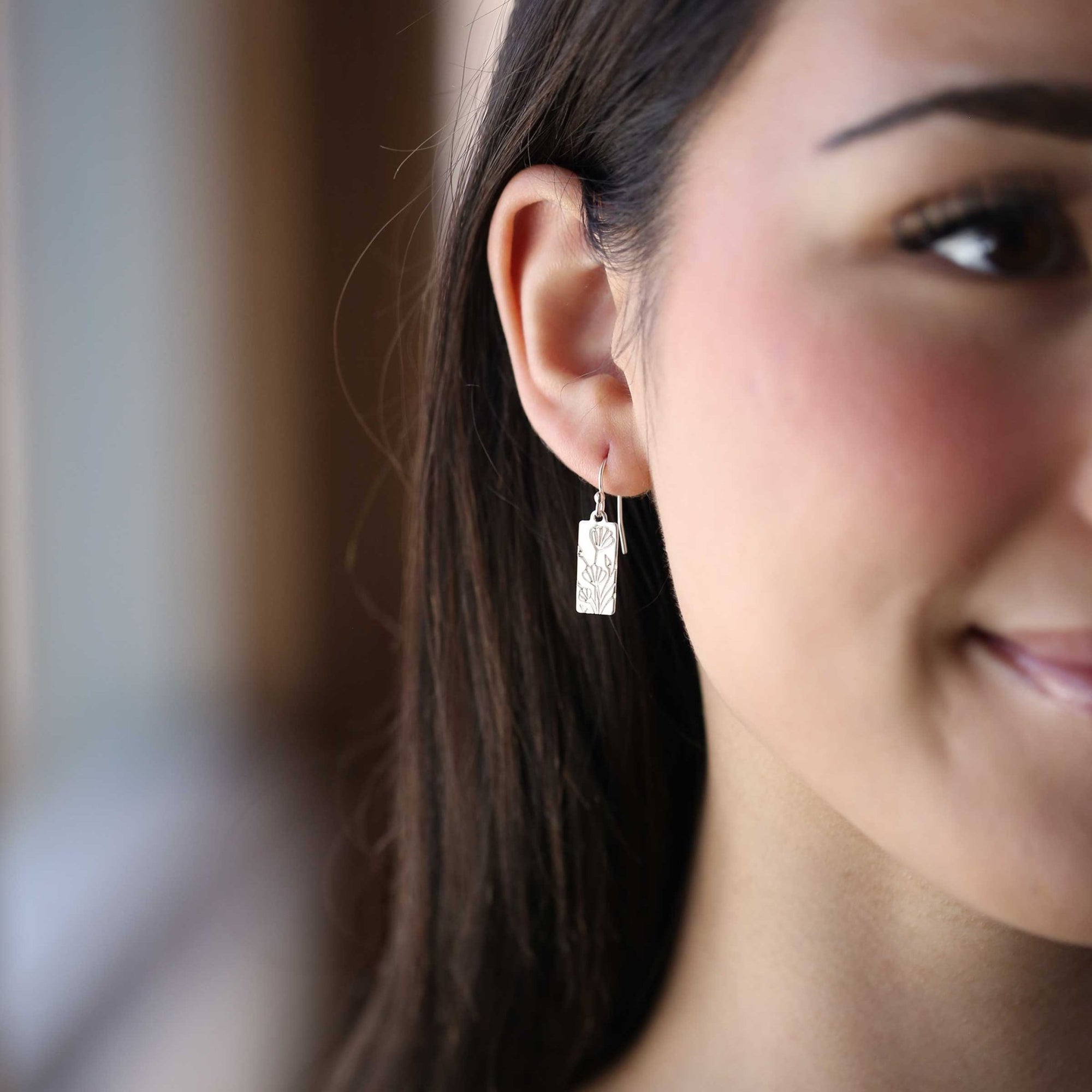 Hand Stamped Floral Tag Earrings jewelry handmade by Burnish