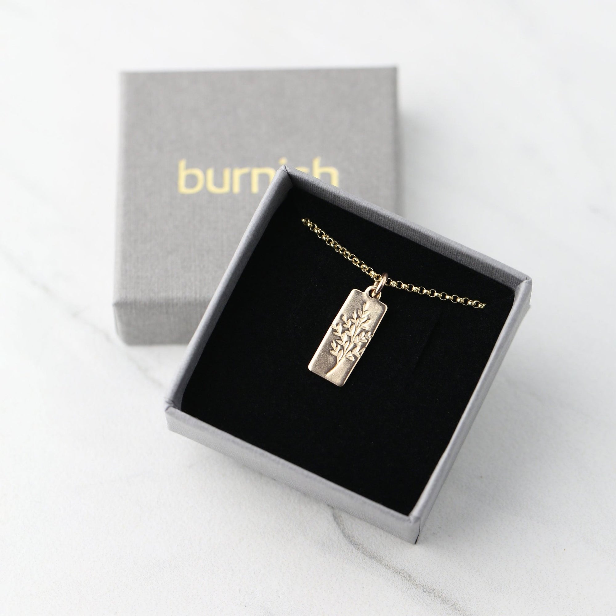 Hand Stamped Gold Botanical Necklace jewelry handmade by Burnish