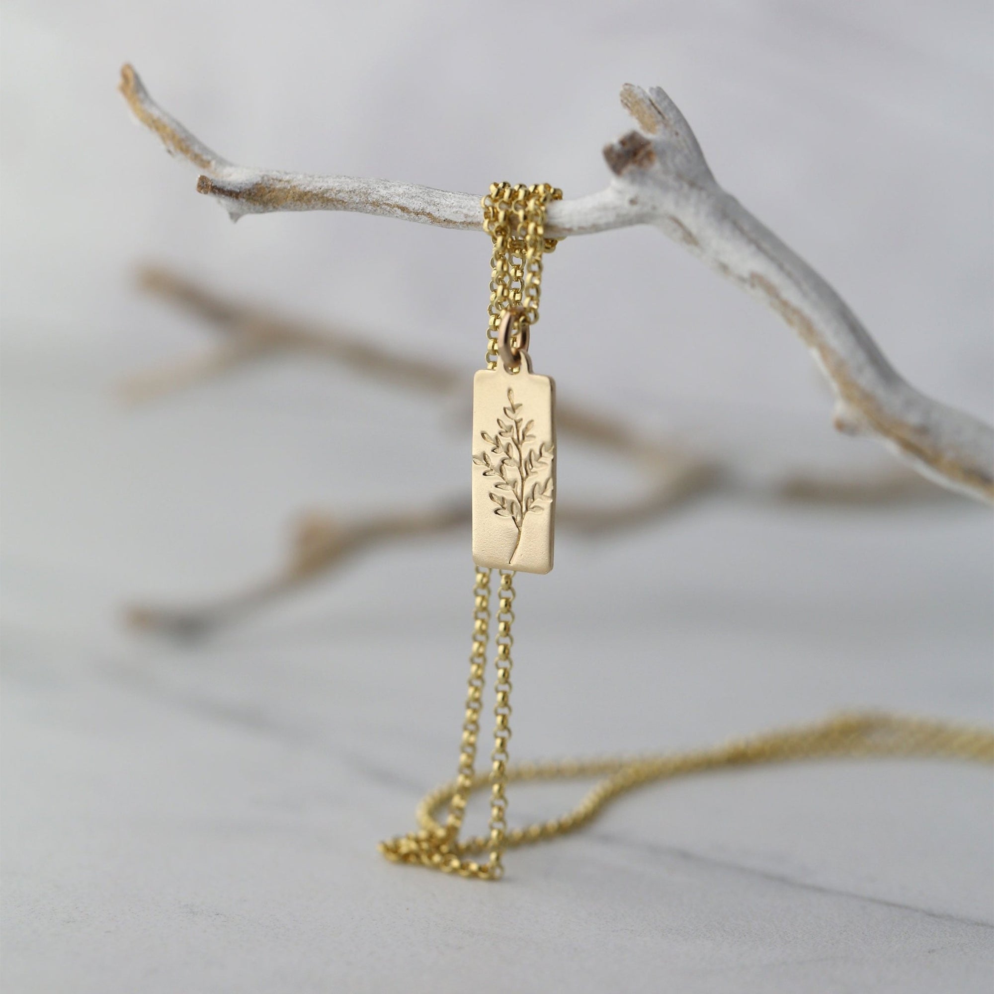 Hand Stamped Gold Botanical Necklace jewelry handmade by Burnish