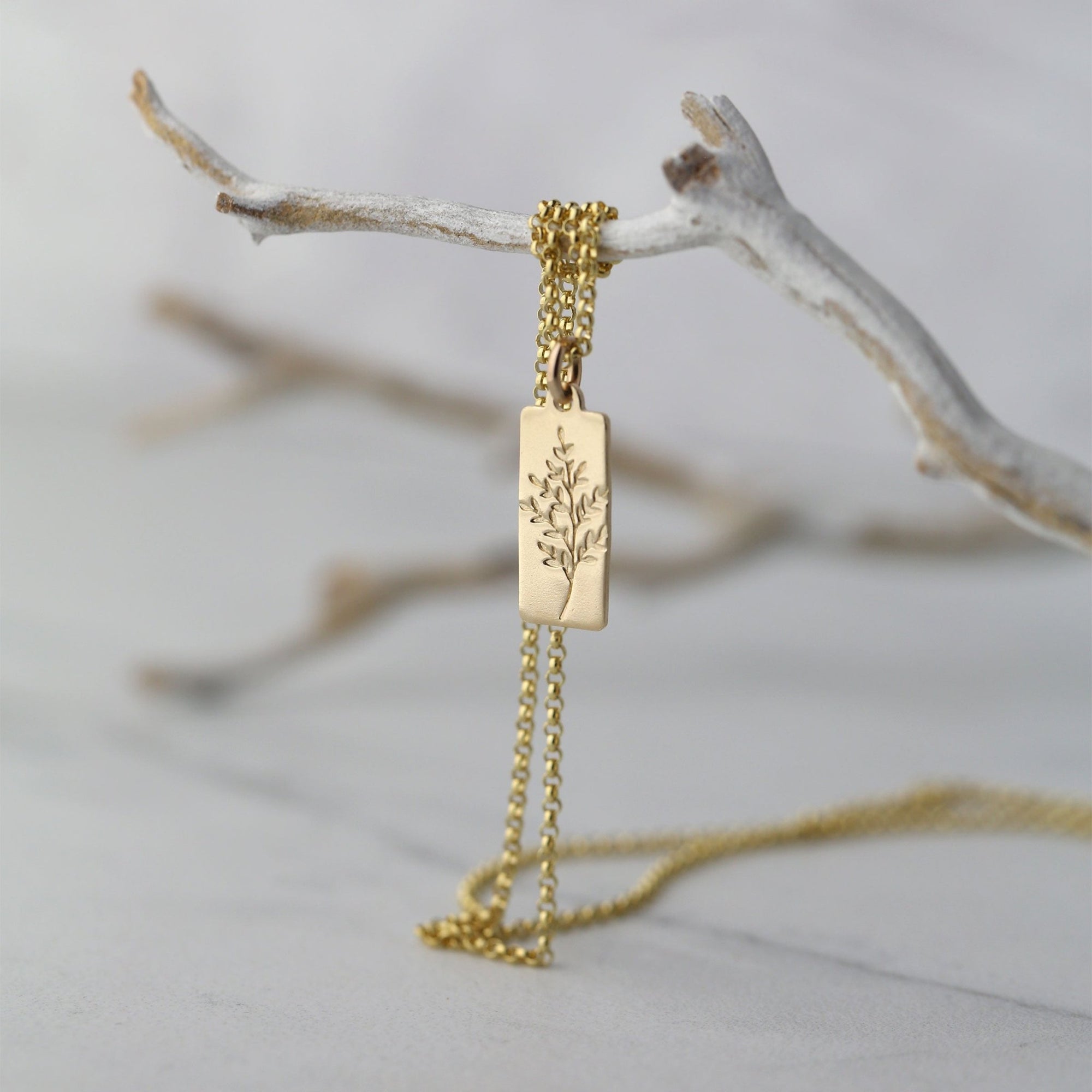 Hand Stamped Gold Botanical Necklace handmade by Burnish