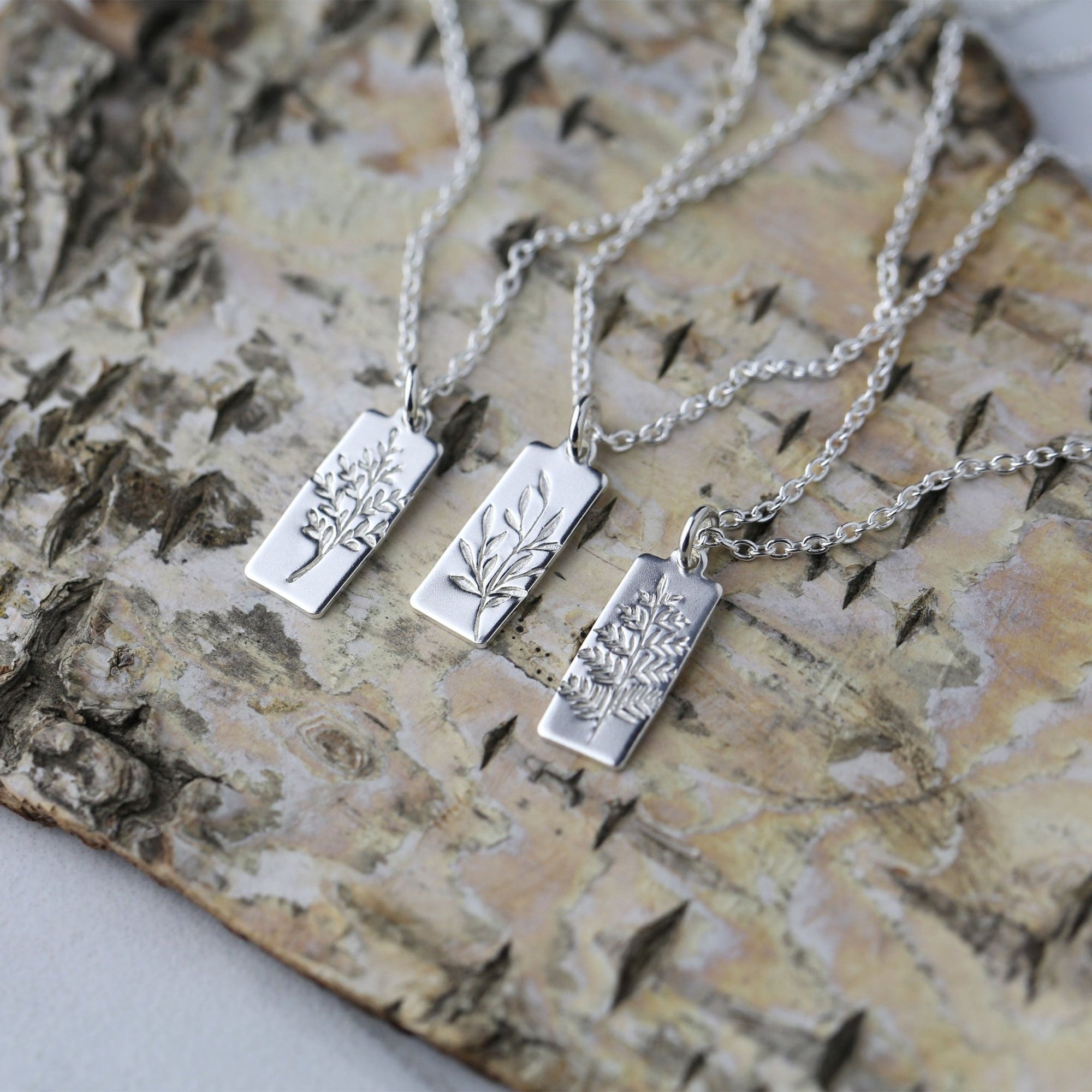 Hand Stamped Silver Botanical Necklace handmade by Burnish