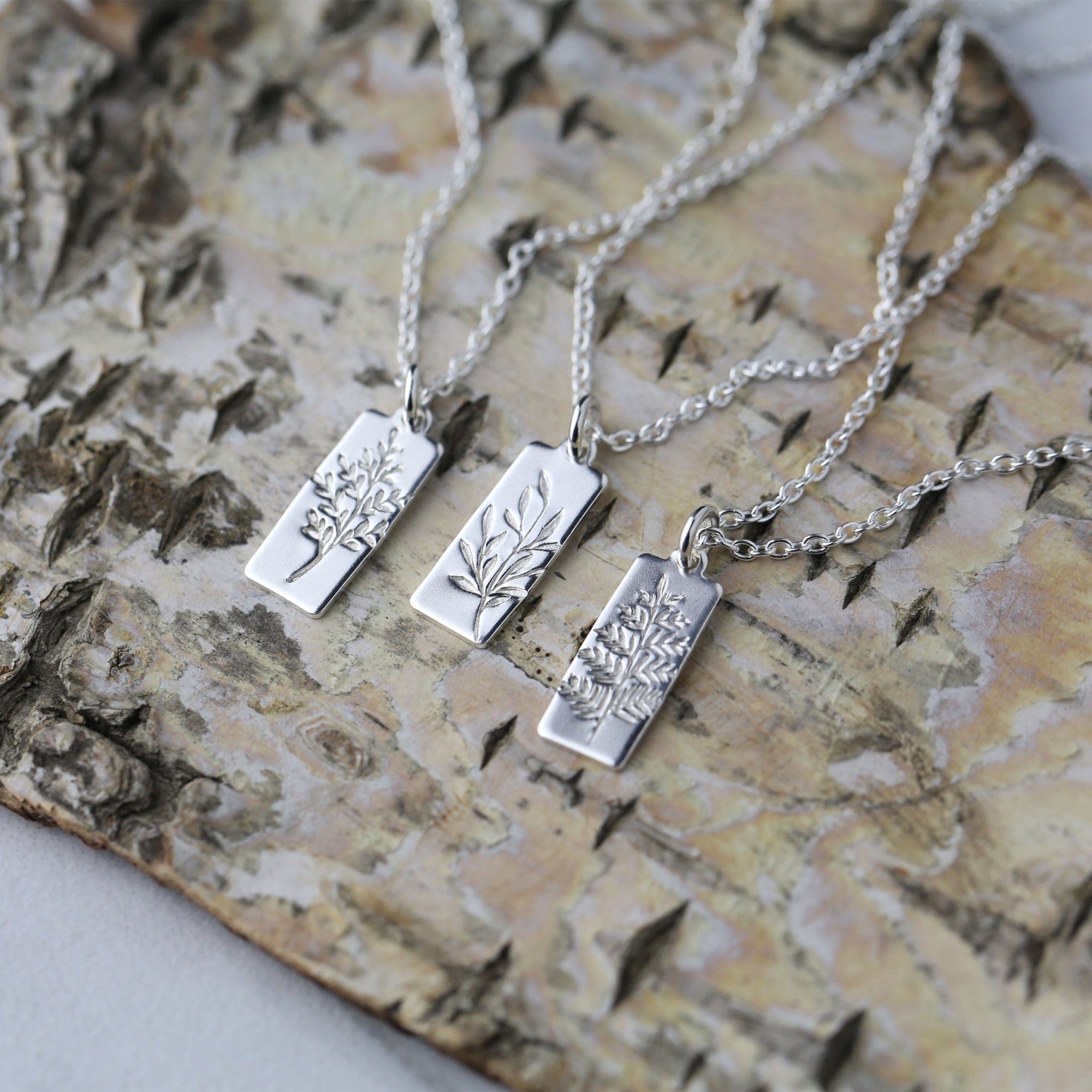 Hand Stamped Silver Botanical Necklace jewelry handmade by Burnish