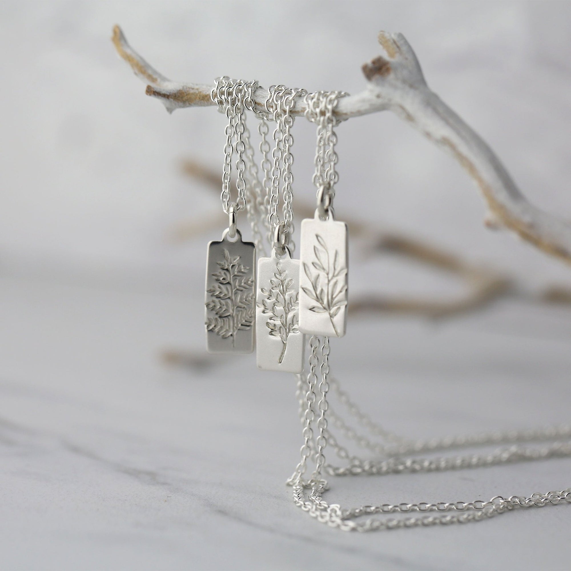 Hand Stamped Silver Botanical Necklace jewelry handmade by Burnish