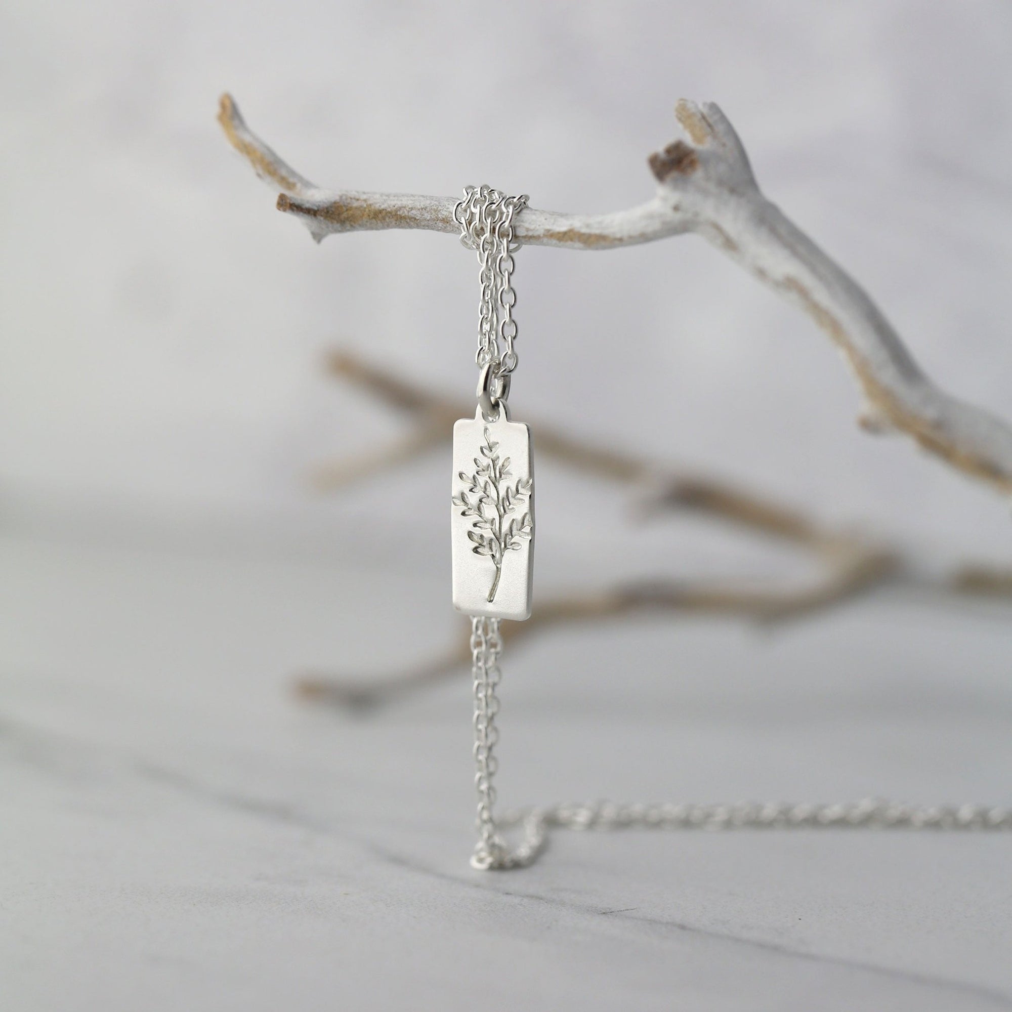 Hand Stamped Silver Botanical Necklace handmade by Burnish