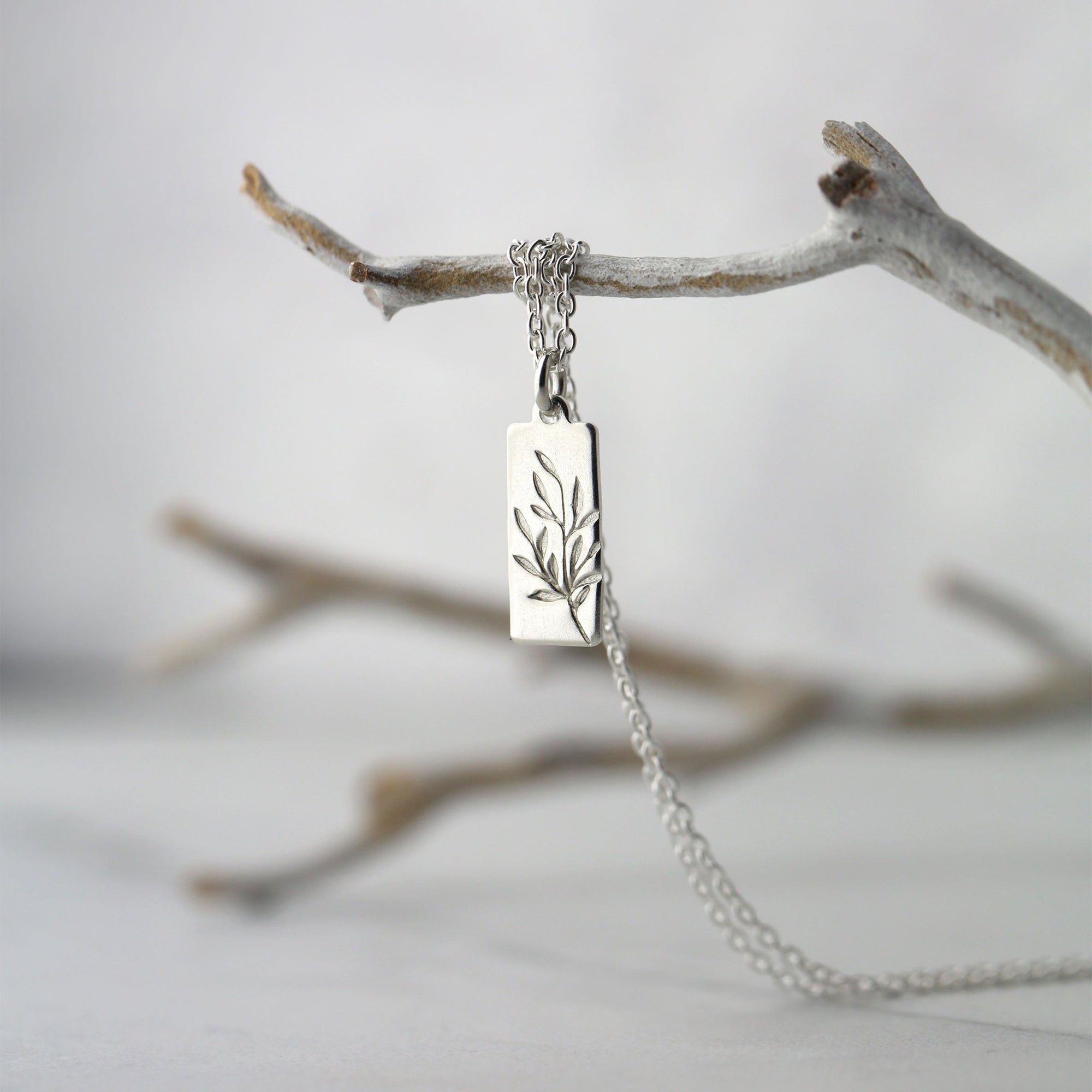 Hand Stamped Silver Botanical Necklace handmade by Burnish