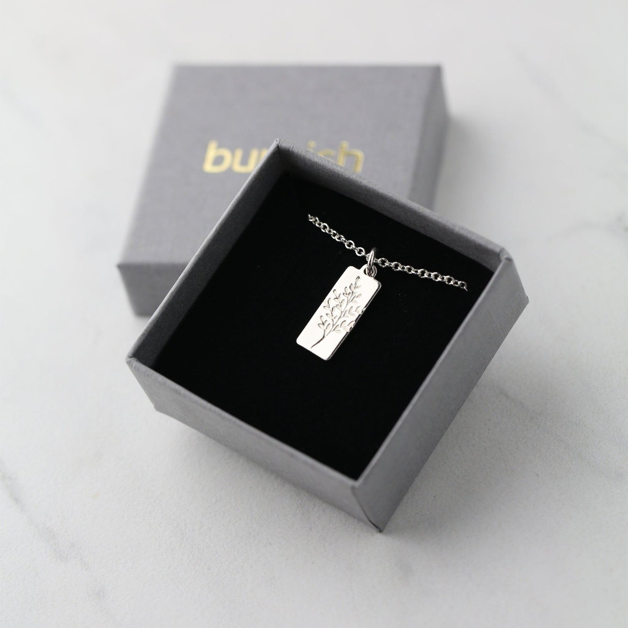 Hand Stamped Silver Botanical Necklace handmade by Burnish