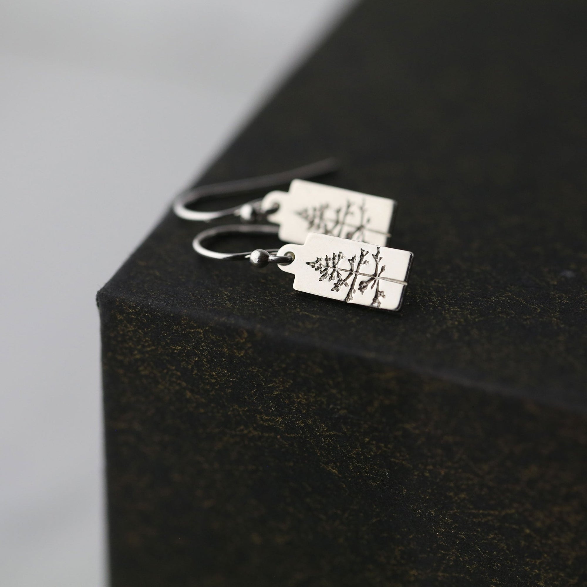 Hand Stamped Silver Tree Tag Earrings jewelry handmade by Burnish