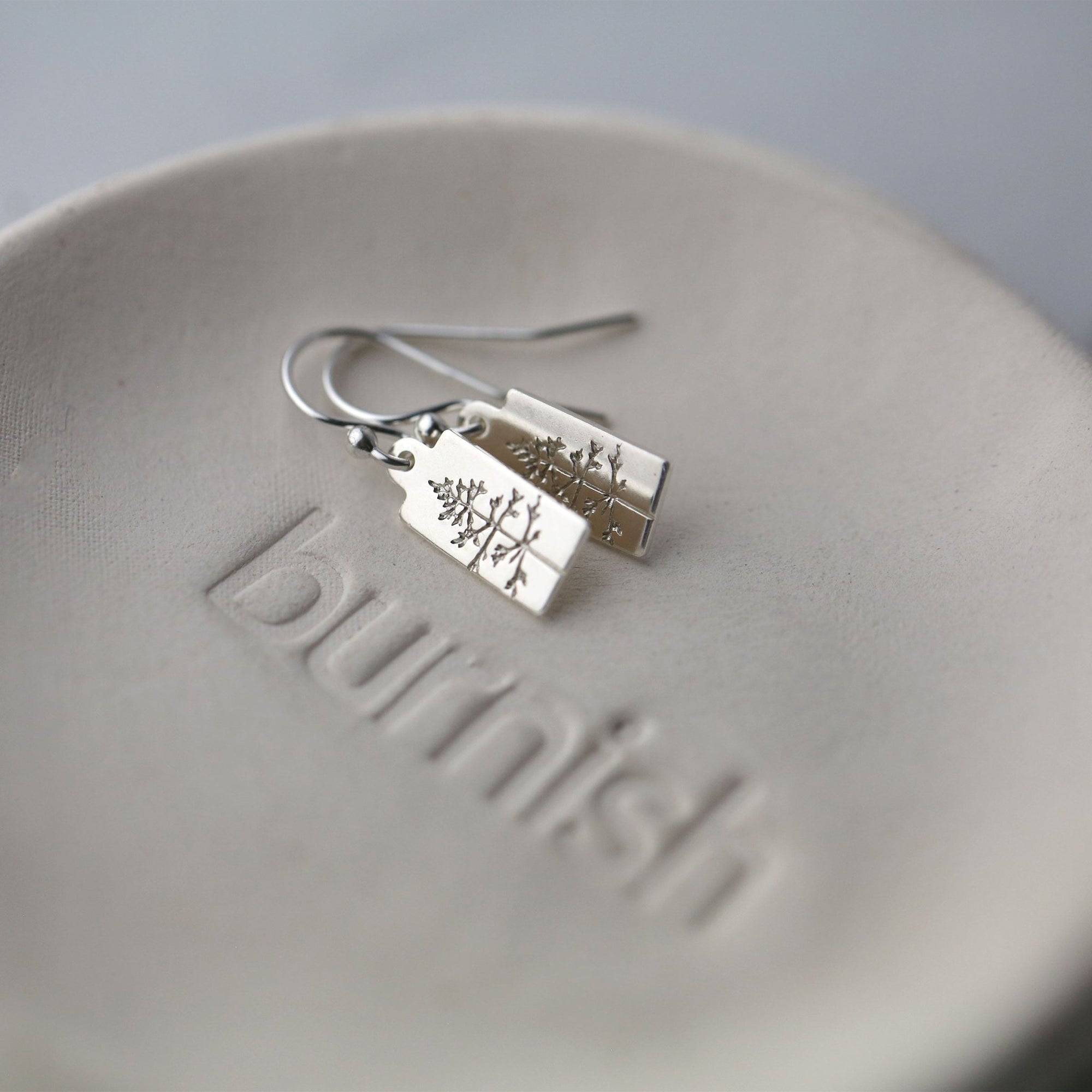 Hand Stamped Silver Tree Tag Earrings jewelry handmade by Burnish