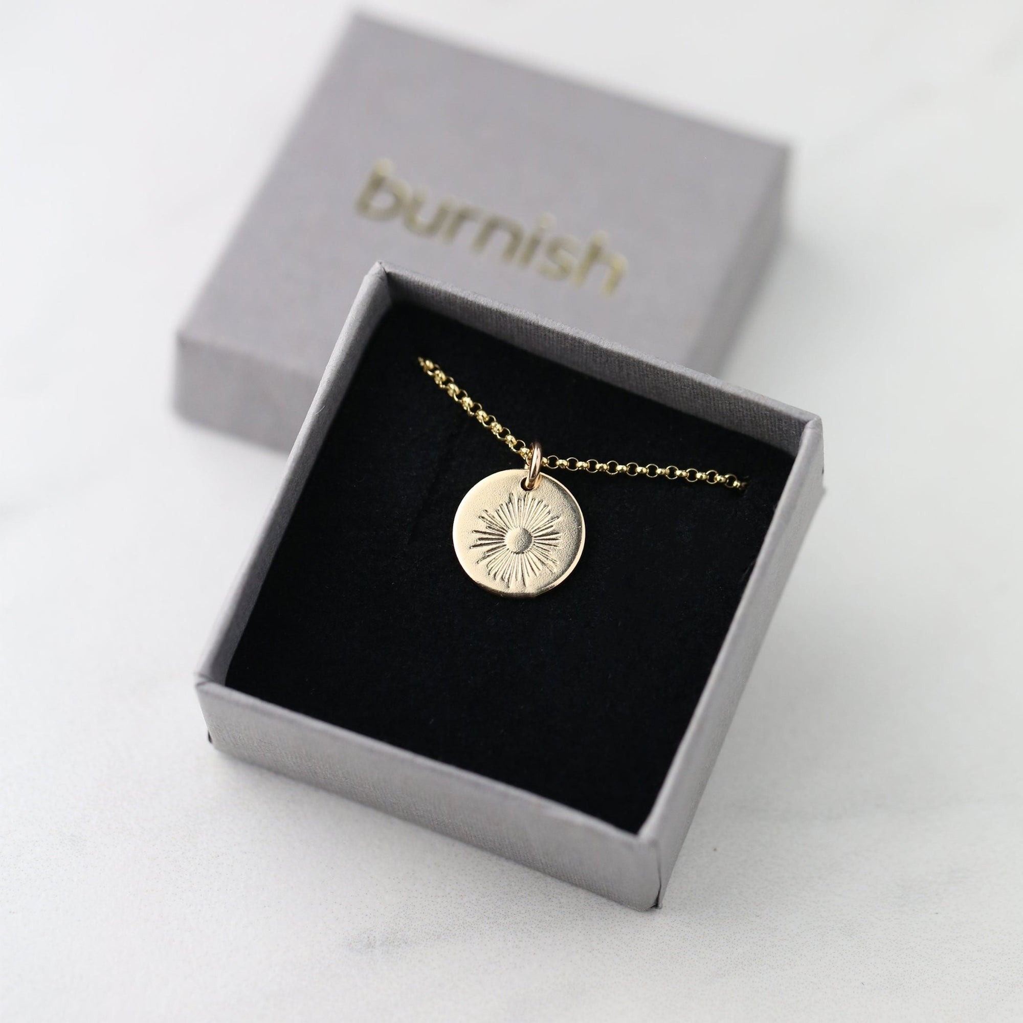 Hand Stamped Sunburst Necklace jewelry handmade by Burnish