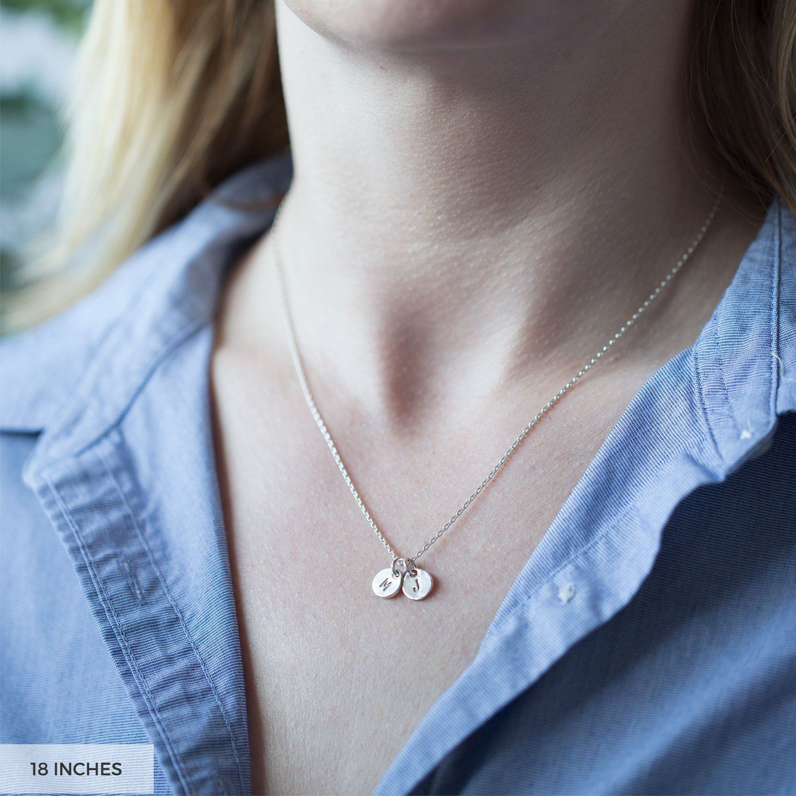 Hand Stamped Tiny Initial Necklace - Handmade Jewelry by Burnish