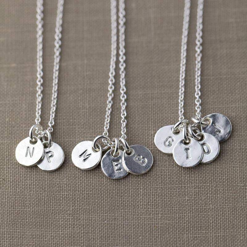 Hand Stamped Tiny Initial Necklace - Handmade Jewelry by Burnish