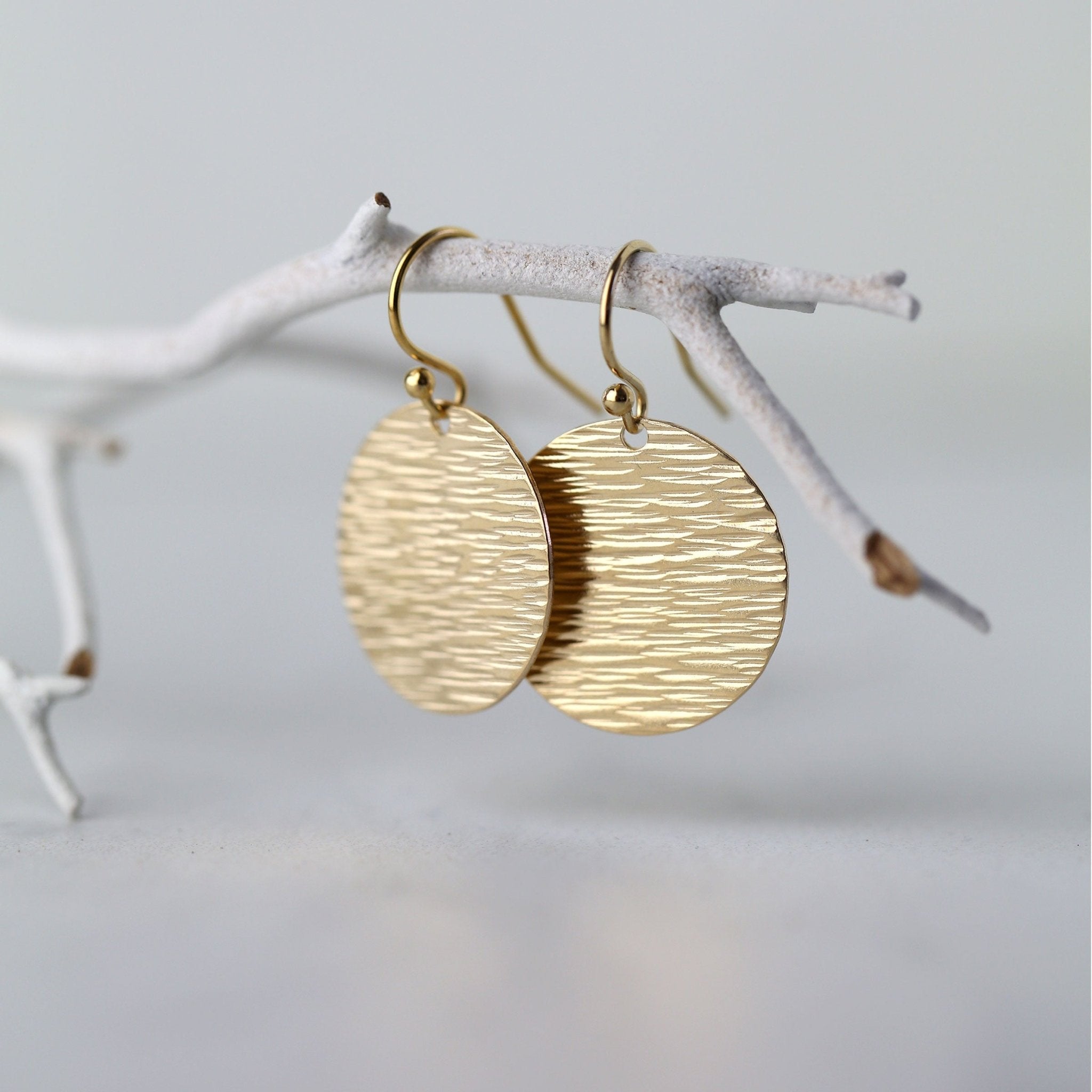 Large Bark Texture Gold Disc Earrings