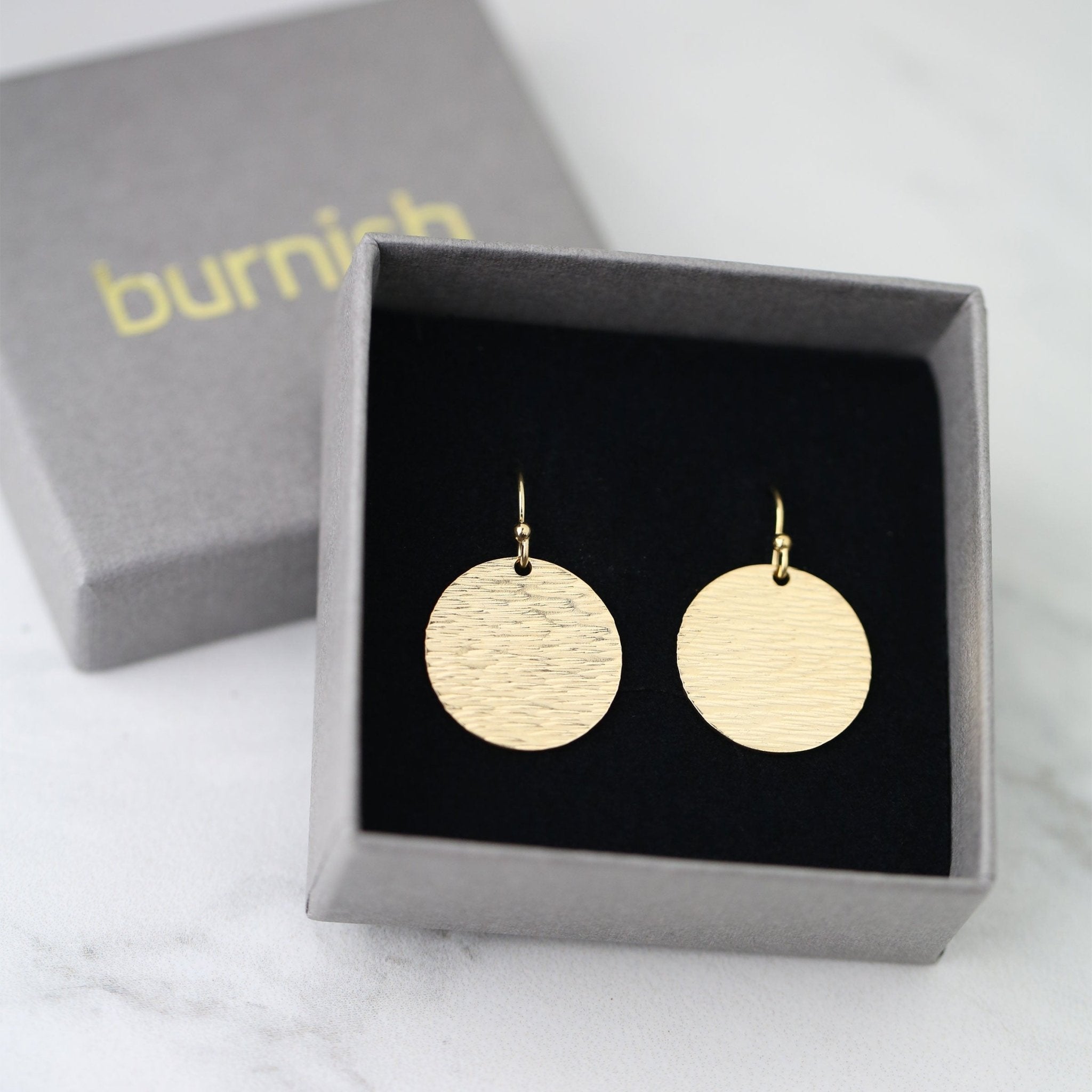 Large Bark Texture Gold Disc Earrings