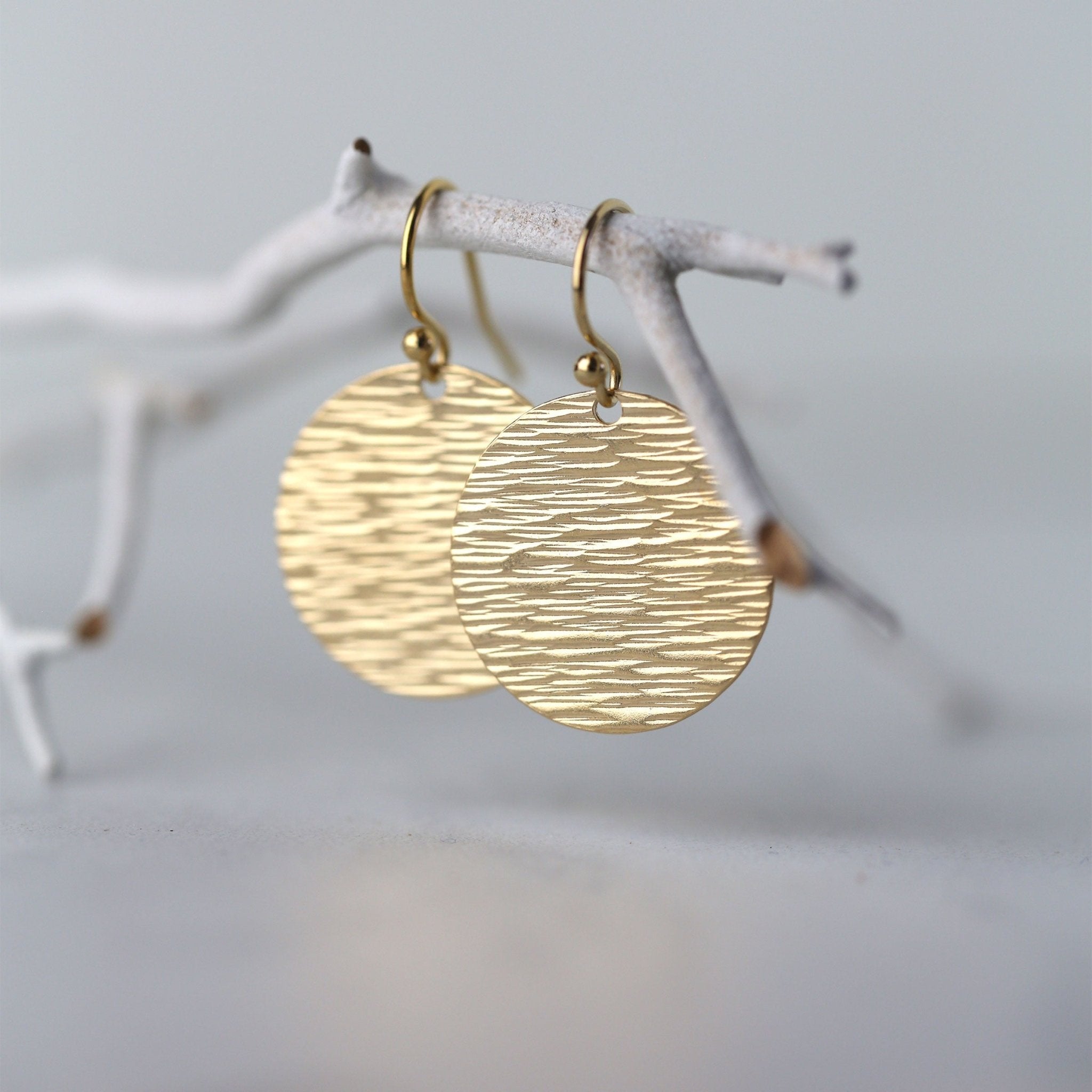 Large Bark Texture Gold Disc Earrings