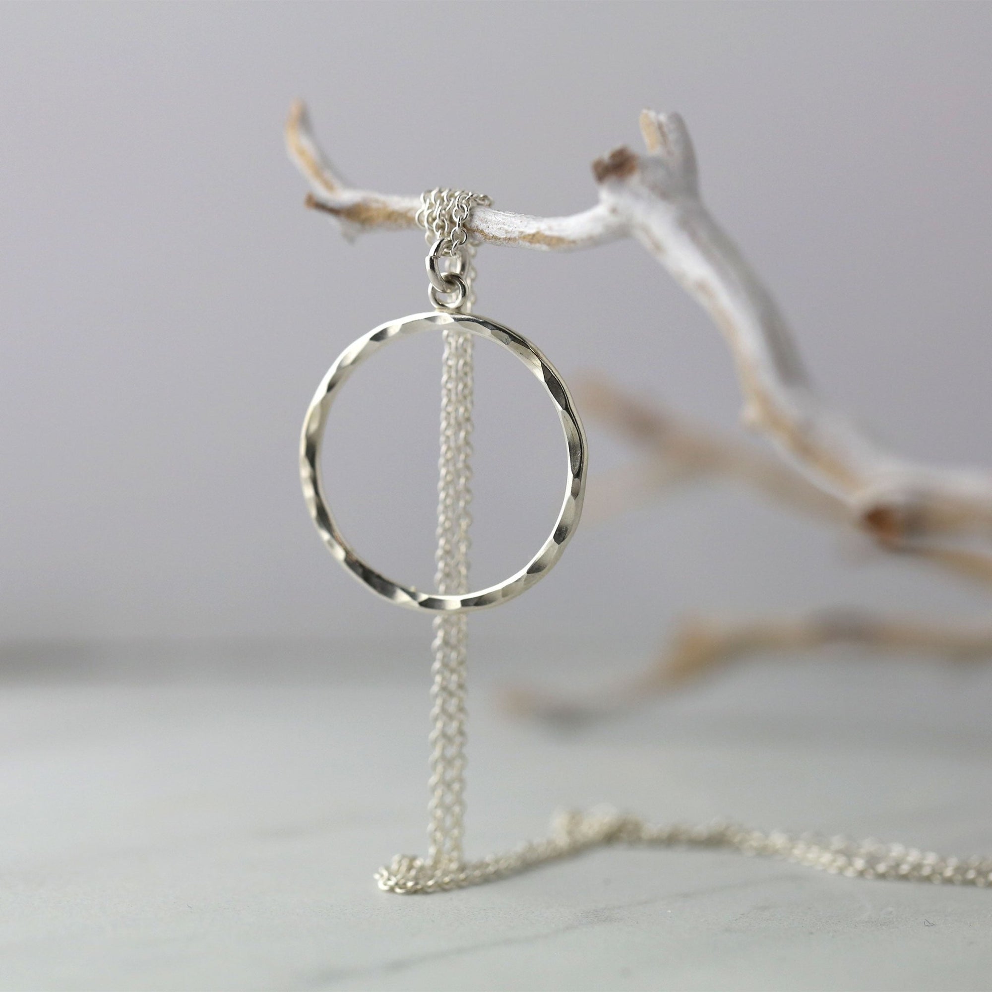 Large Hammered Circle Necklace jewelry handmade by Burnish