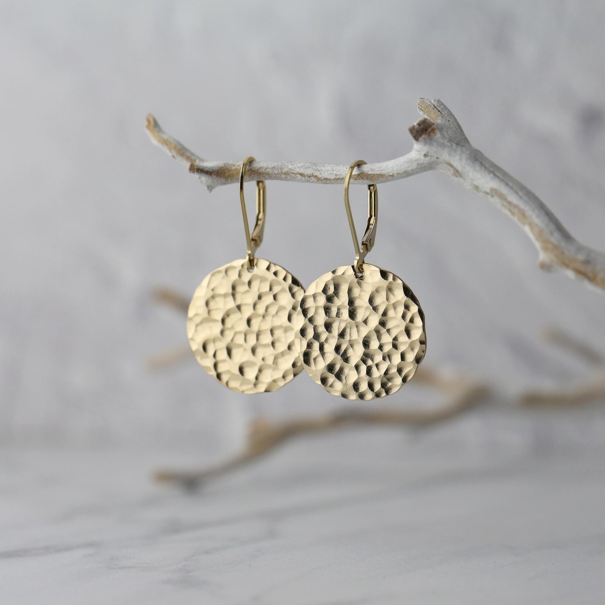 Large Hammered Gold Disc Earrings handmade by Burnish