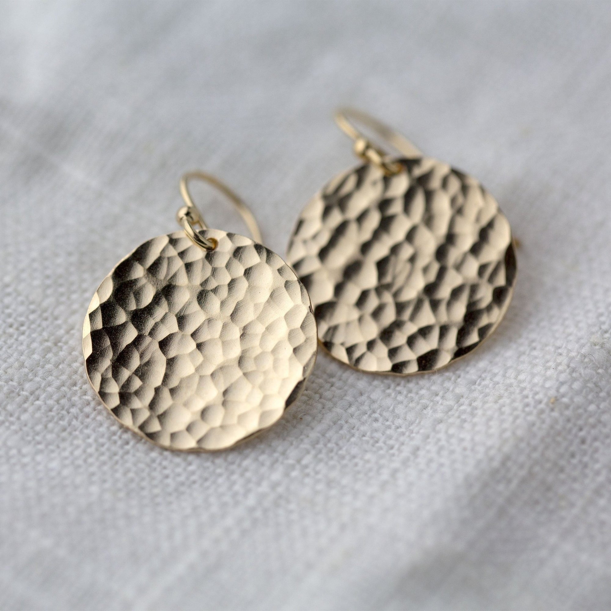 Large Hammered Gold Disc Earrings jewelry handmade by Burnish
