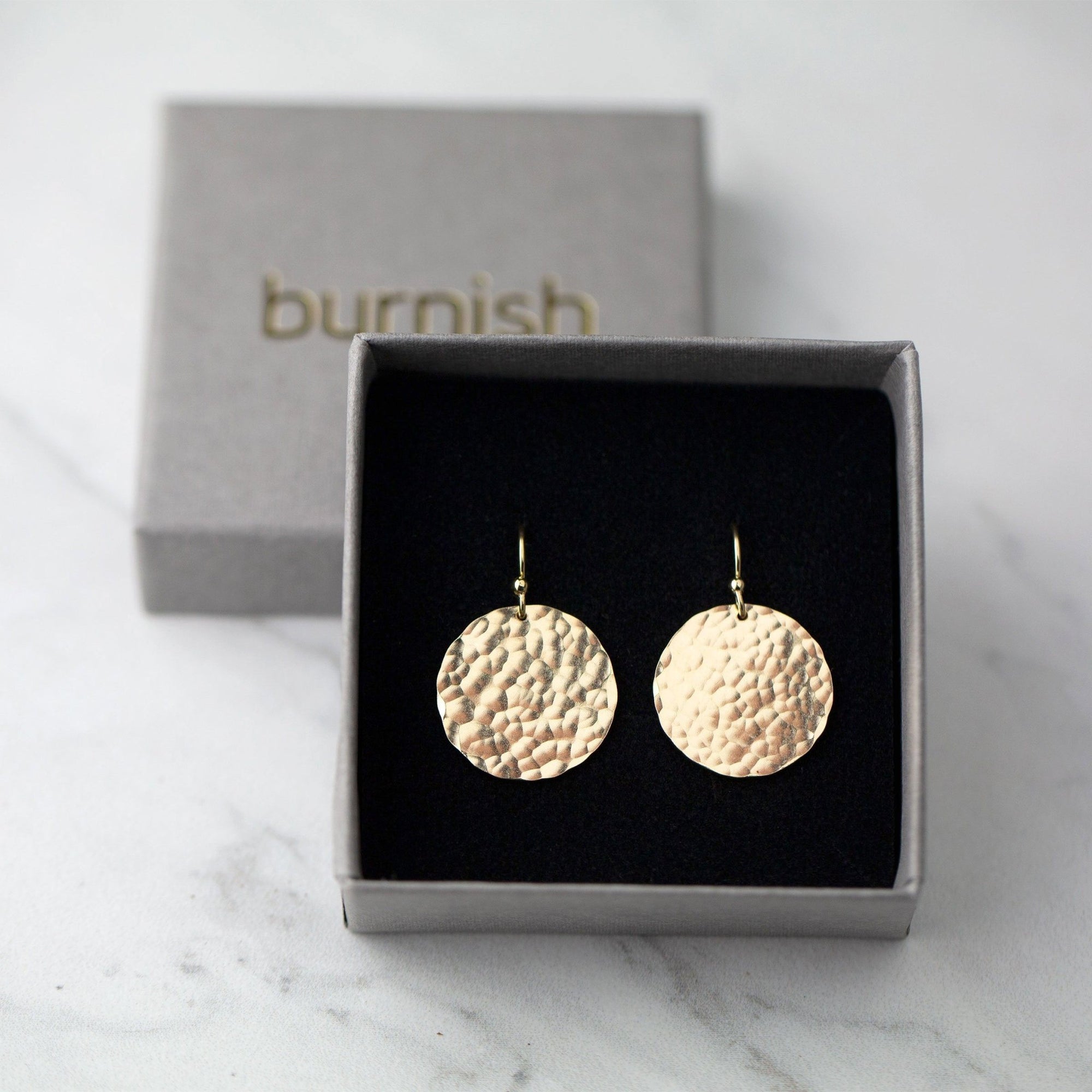 Large Hammered Gold Disc Earrings jewelry handmade by Burnish