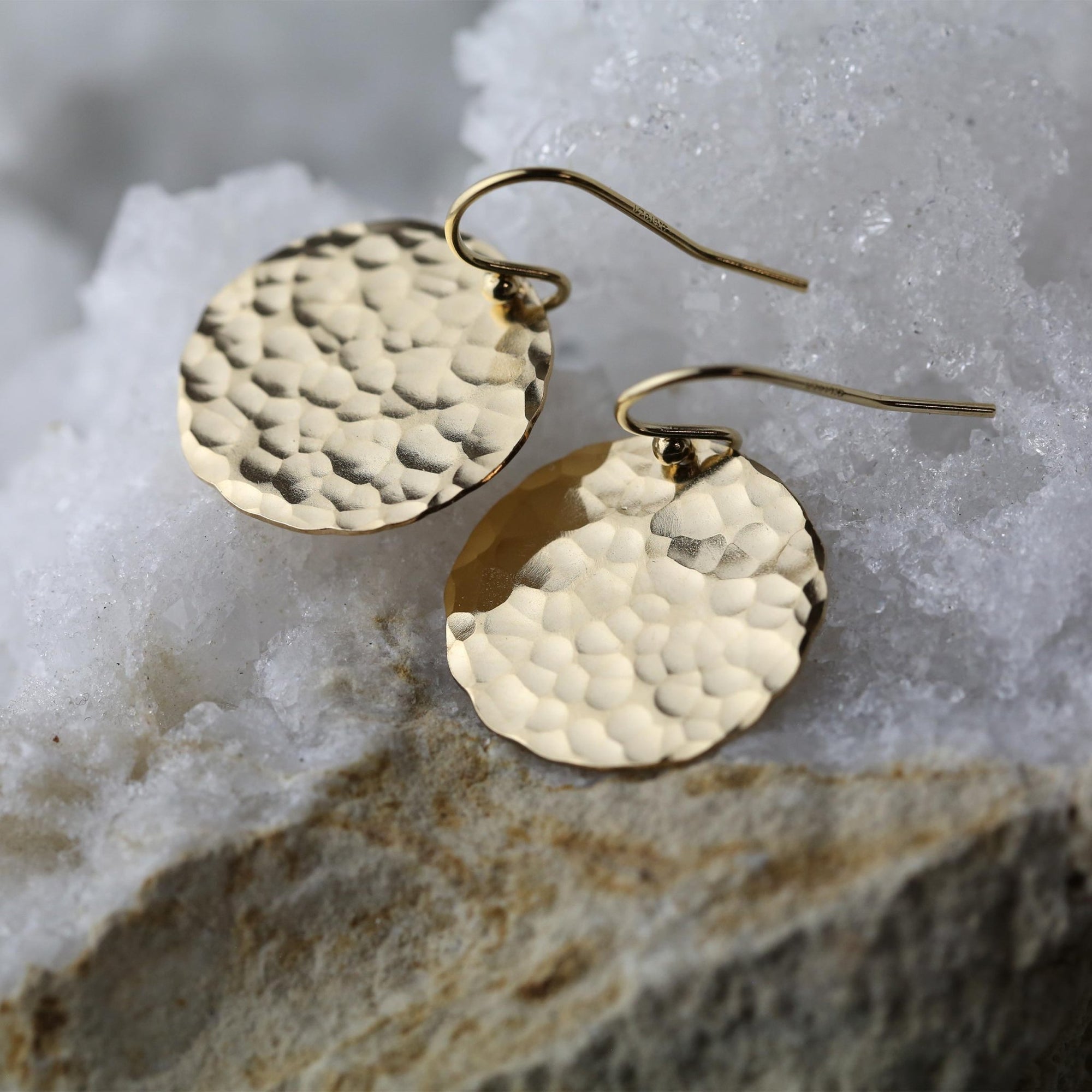 Large Hammered Gold Disc Earrings jewelry handmade by Burnish