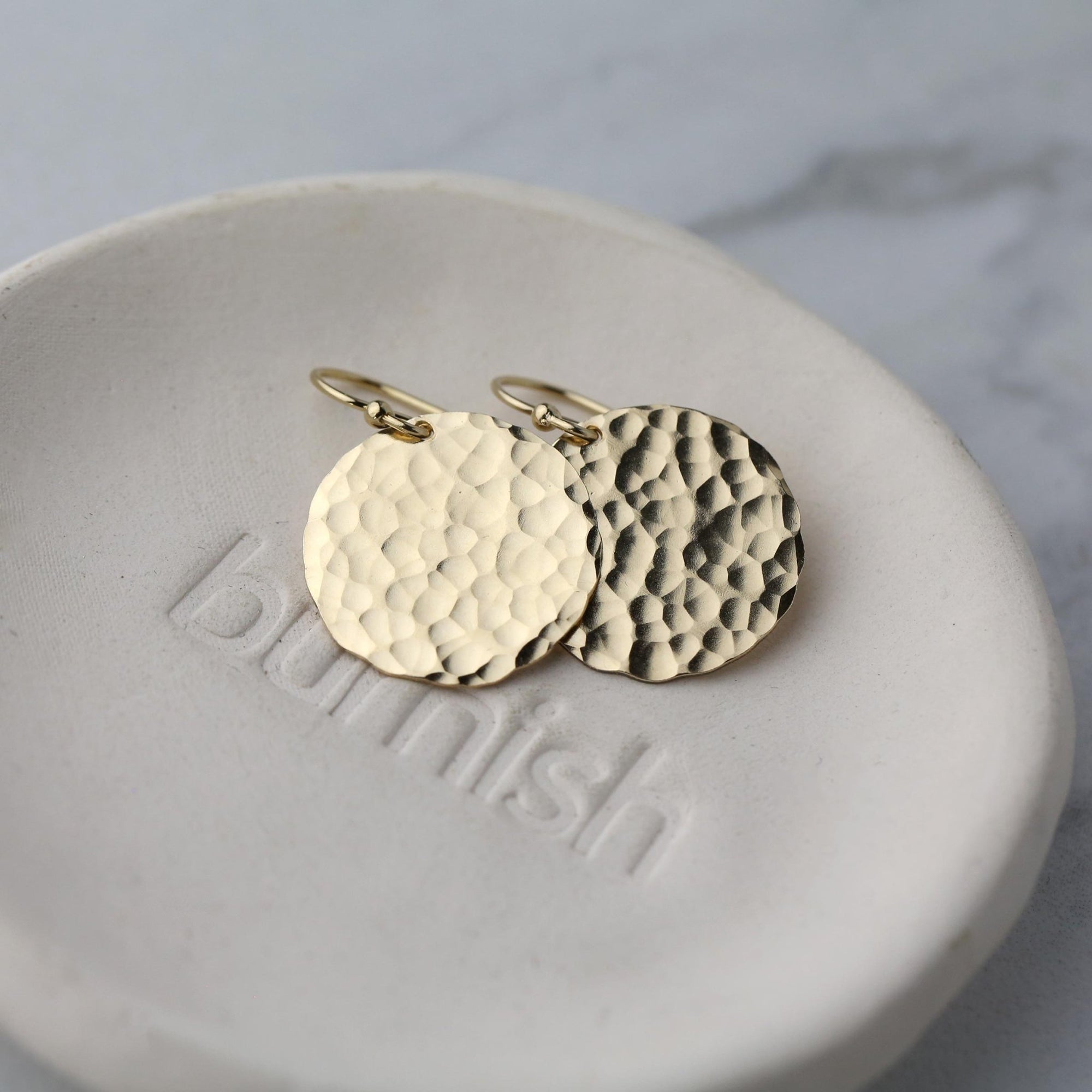 Large Hammered Gold Disc Earrings jewelry handmade by Burnish