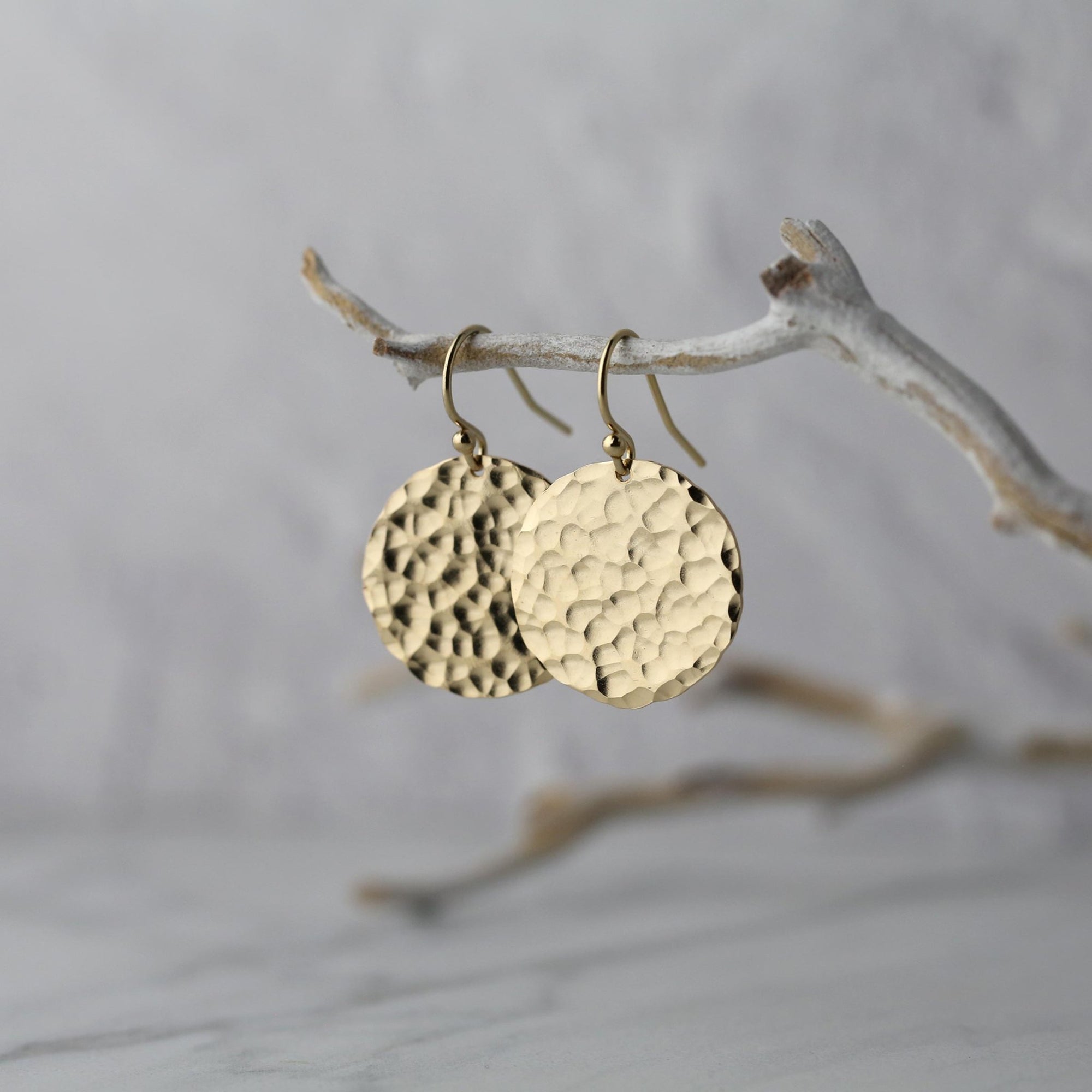 Large Hammered Gold Disc Earrings handmade by Burnish