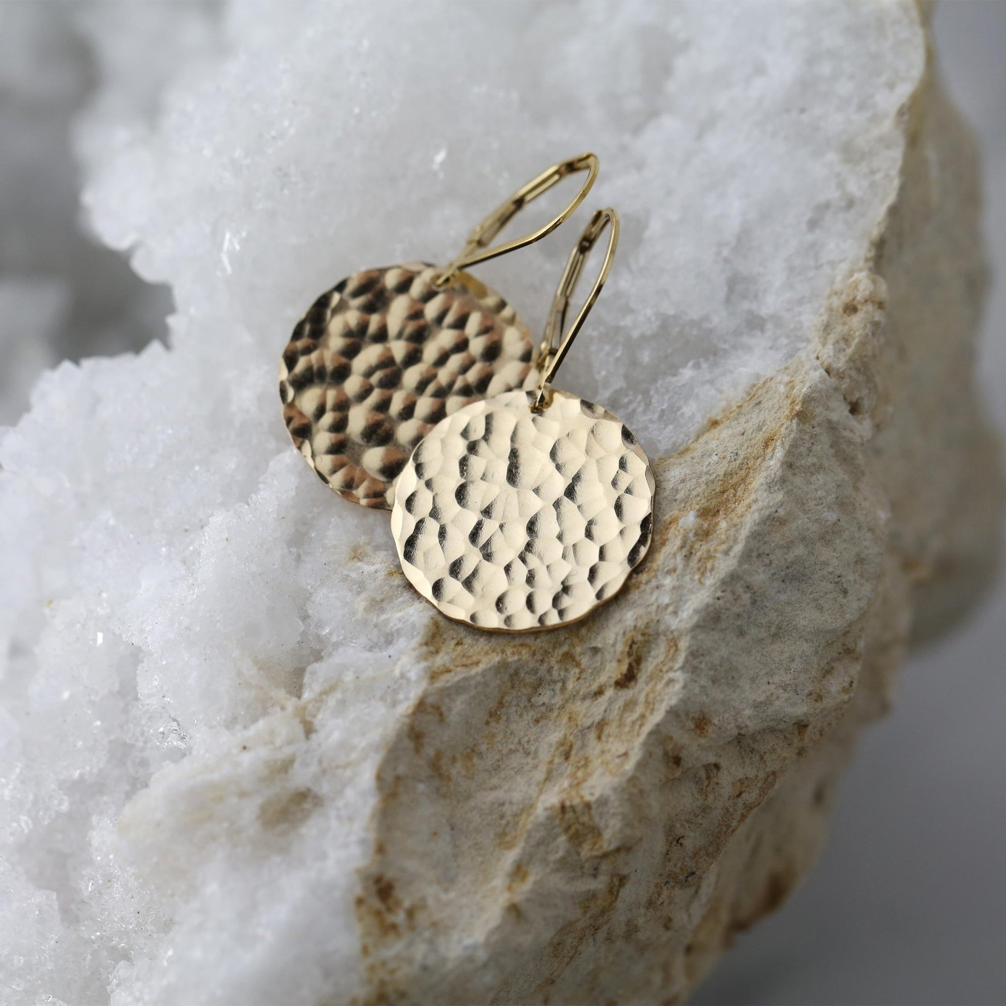 Large Hammered Gold Disc Earrings jewelry handmade by Burnish
