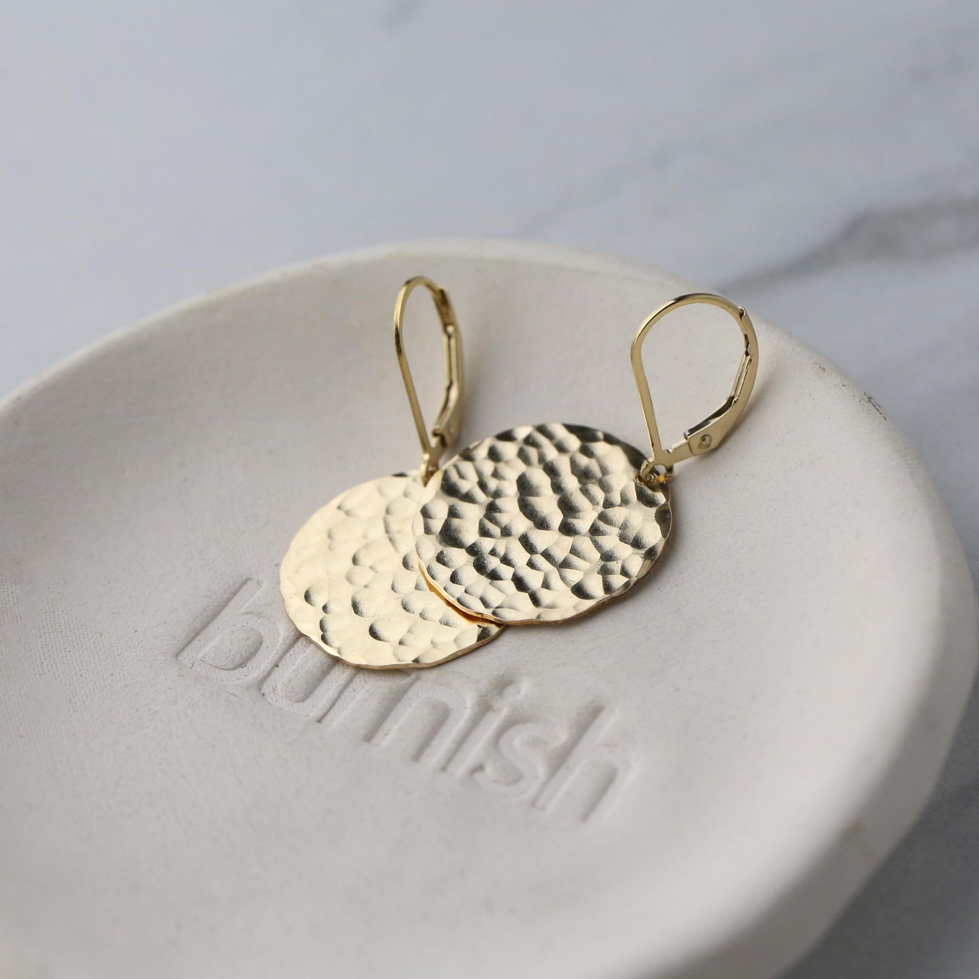 Large Hammered Gold Disc Earrings jewelry handmade by Burnish