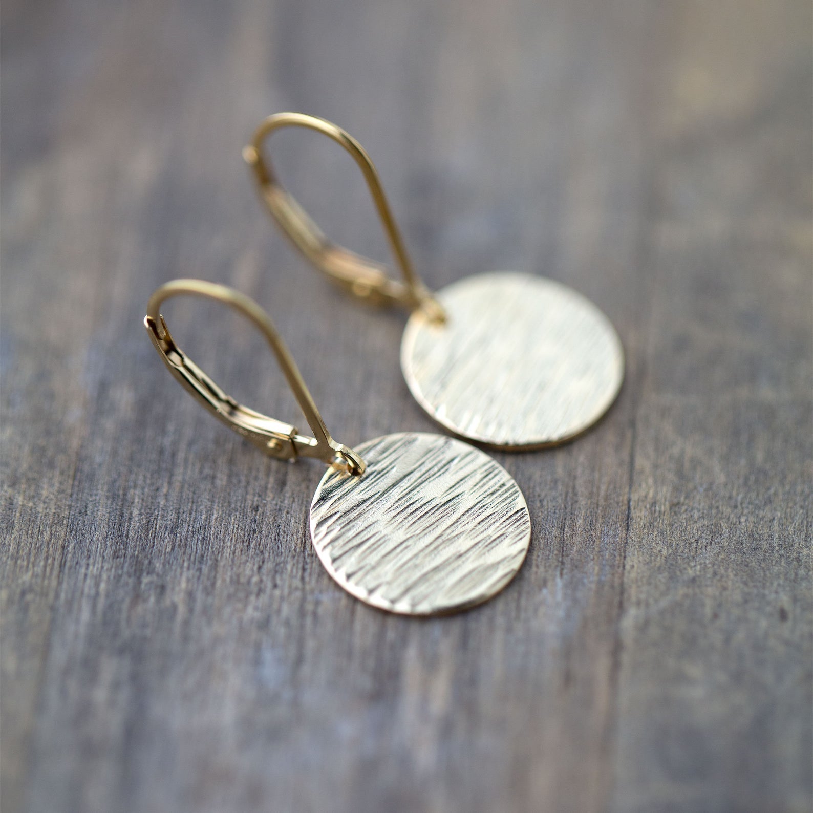 Medium Gold Hammered Bark Lever-back Earrings