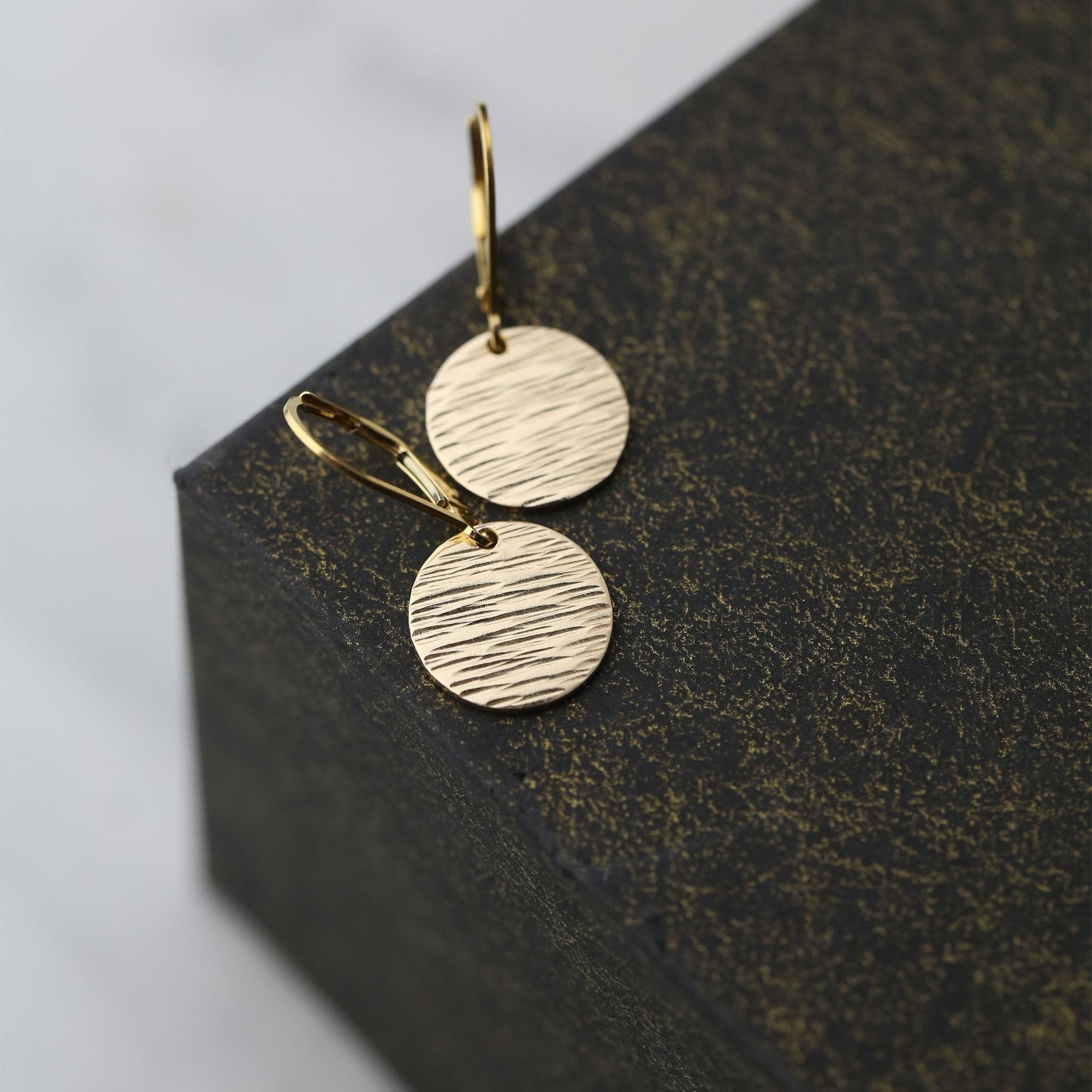 Medium Gold Hammered Bark Lever - back Earrings jewelry handmade by Burnish