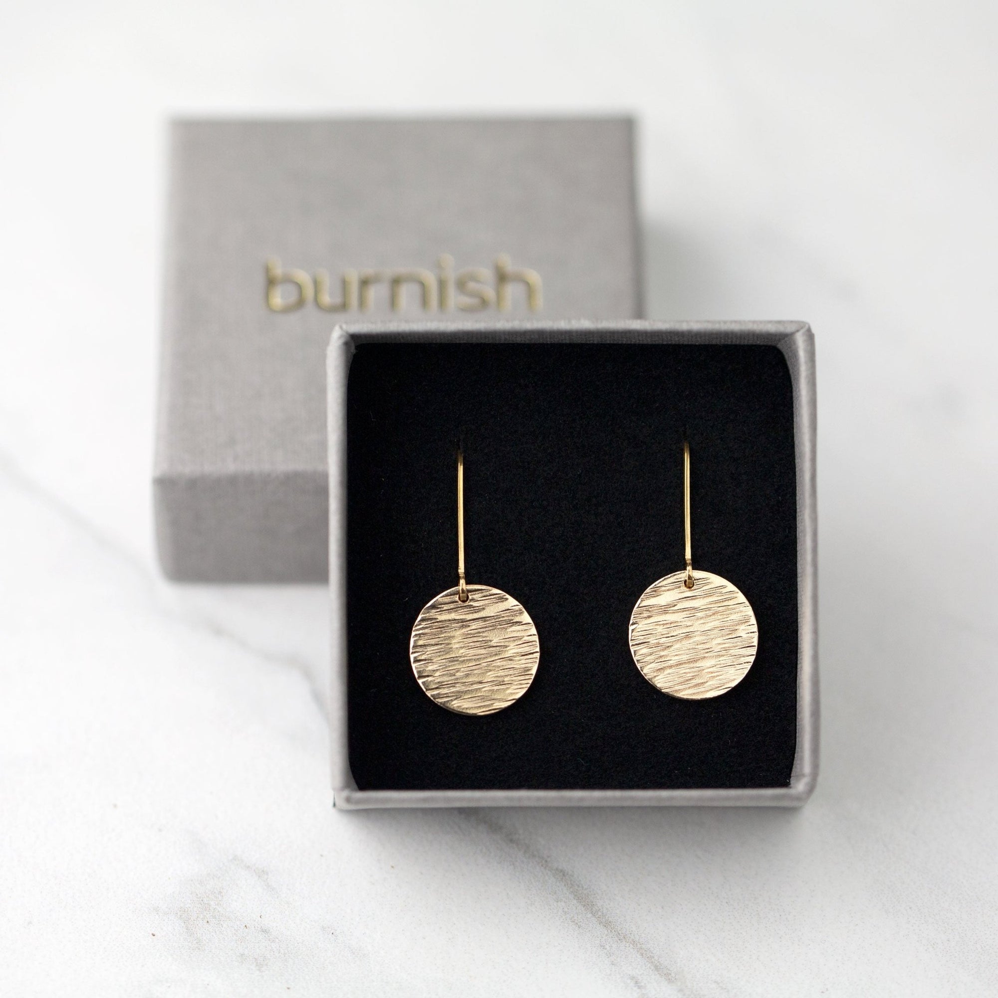 Medium Gold Hammered Bark Lever - back Earrings jewelry handmade by Burnish