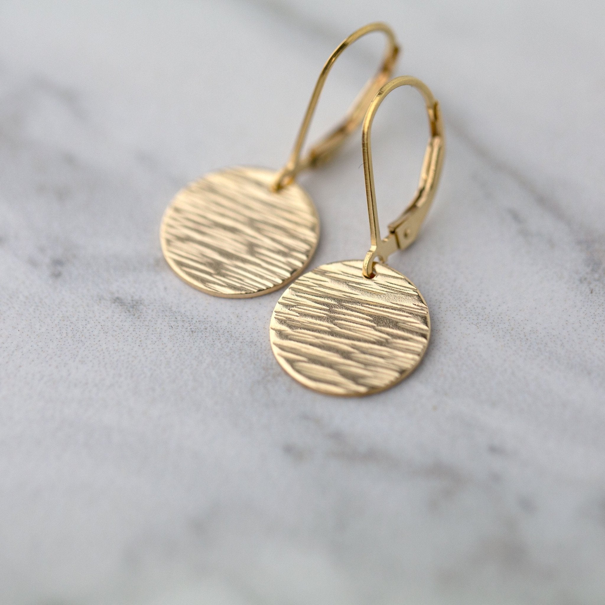 Medium Gold Hammered Bark Lever-back Earrings