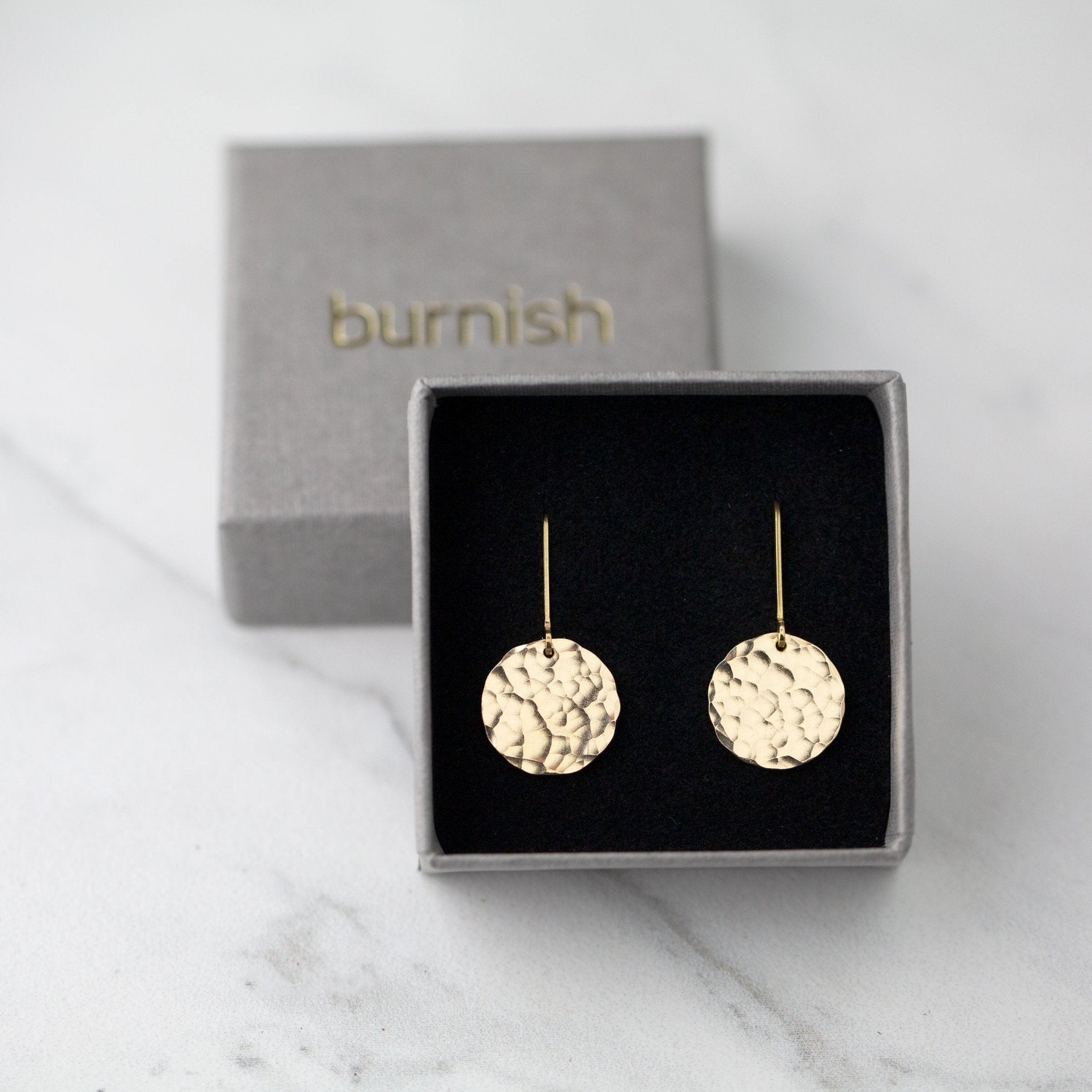 Medium Gold Hammered Disc Lever-back Earrings