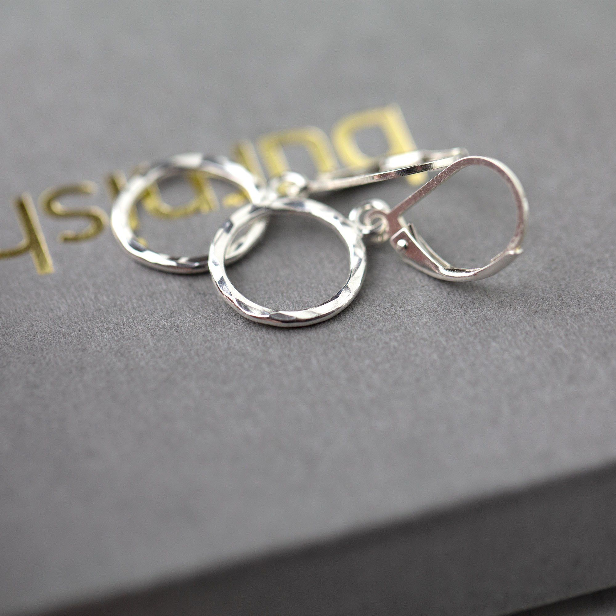 Medium Hammered Circle Lever-back Earrings - Handmade Jewelry by Burnish