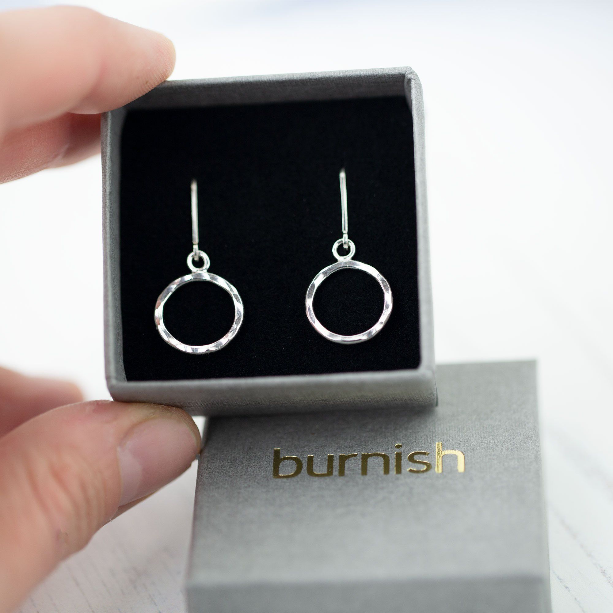 Medium Hammered Circle Lever-back Earrings - Handmade Jewelry by Burnish