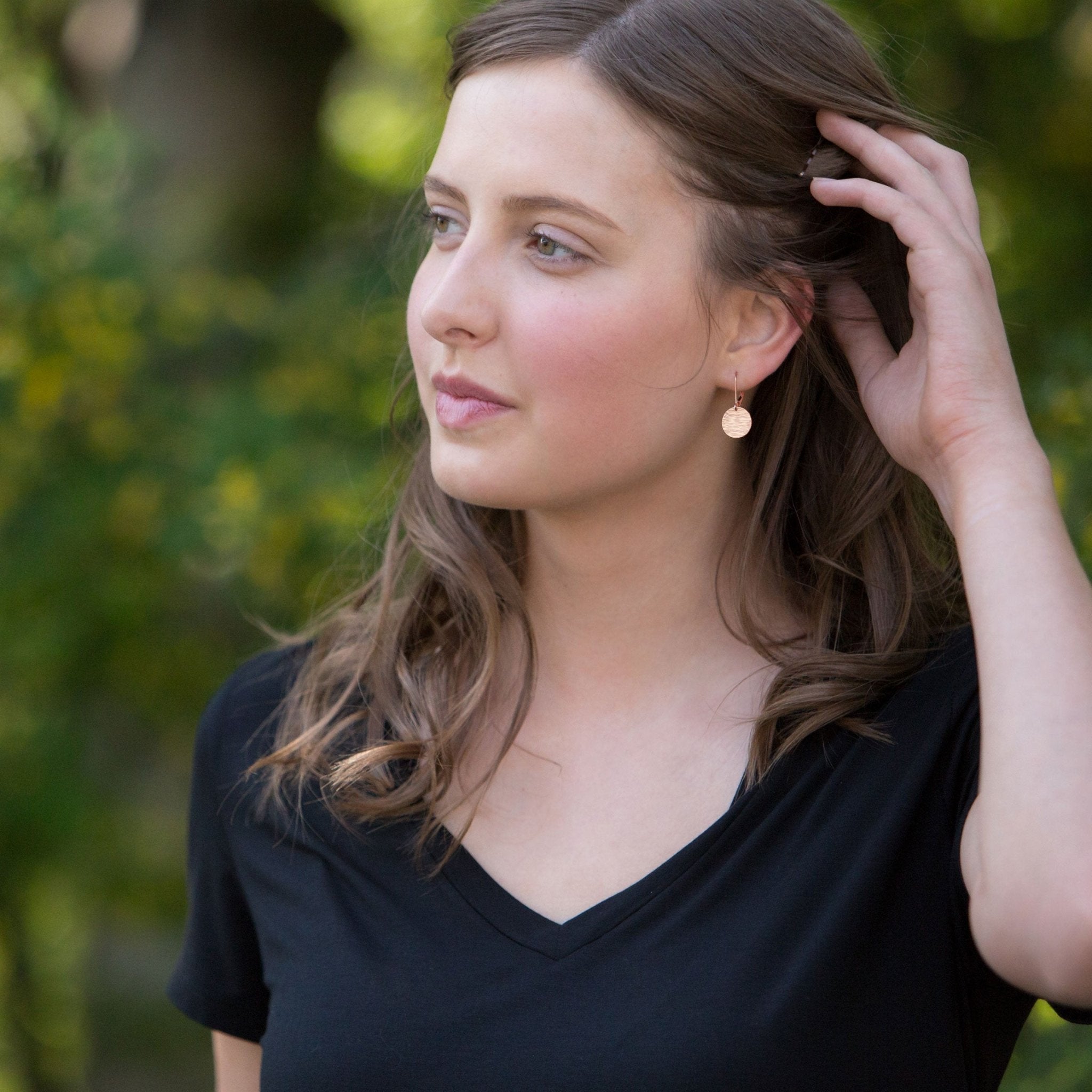 Medium Rose Gold Hammered Bark Lever-back Earrings