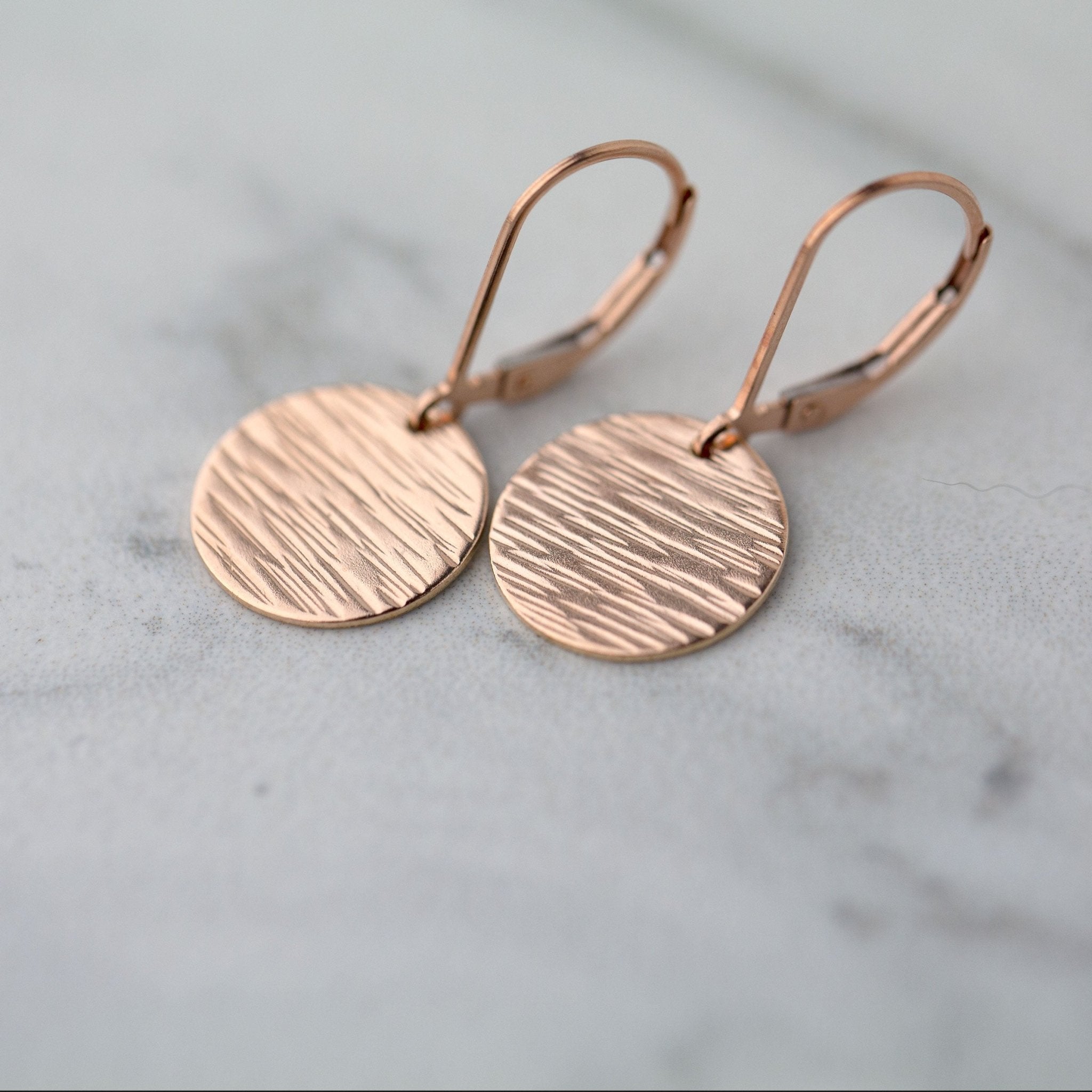 Medium Rose Gold Hammered Bark Lever-back Earrings