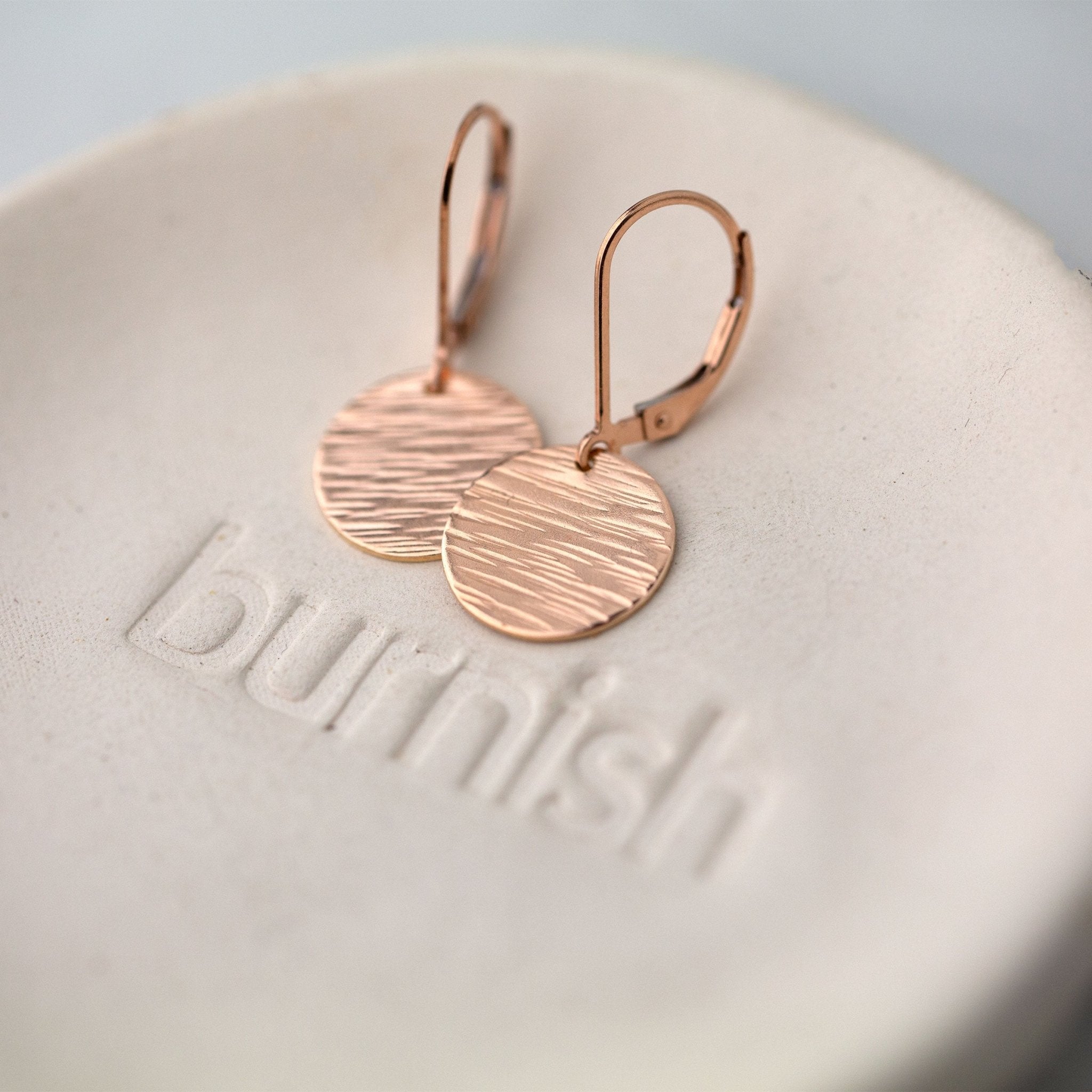 Medium Rose Gold Hammered Bark Lever-back Earrings