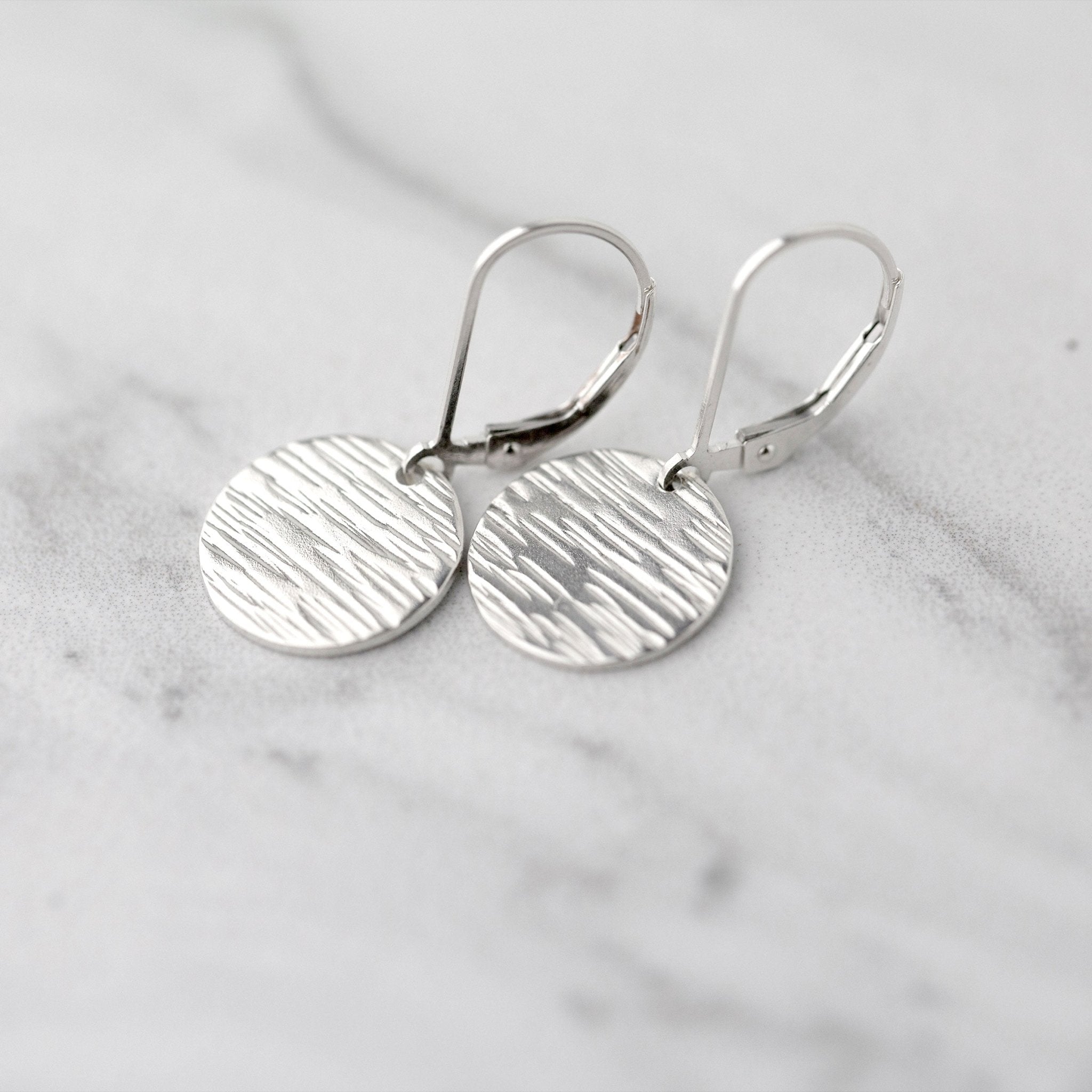 Medium Silver Bark Texture Lever-back Earrings