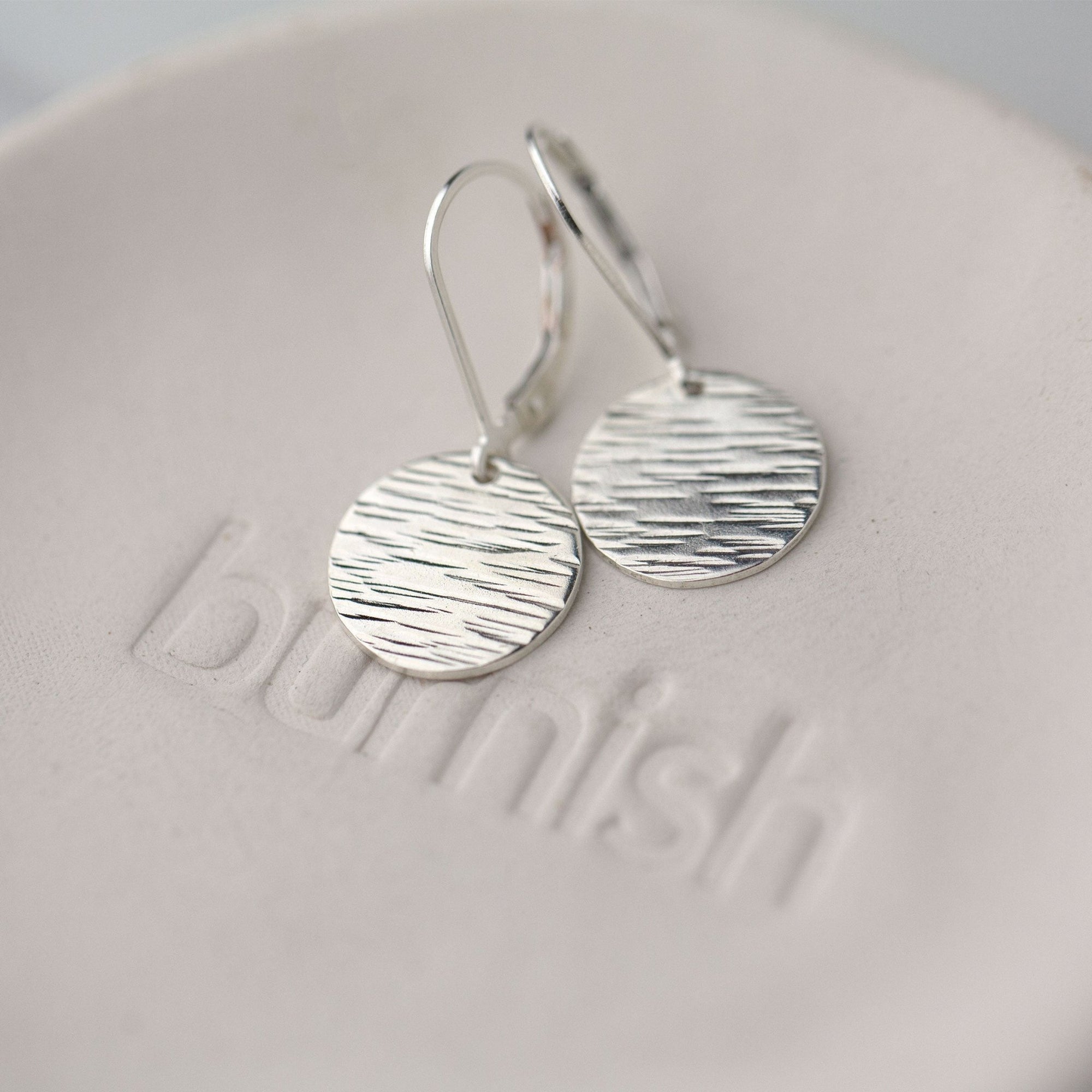 Medium Silver Bark Texture Lever - back Earrings jewelry handmade by Burnish